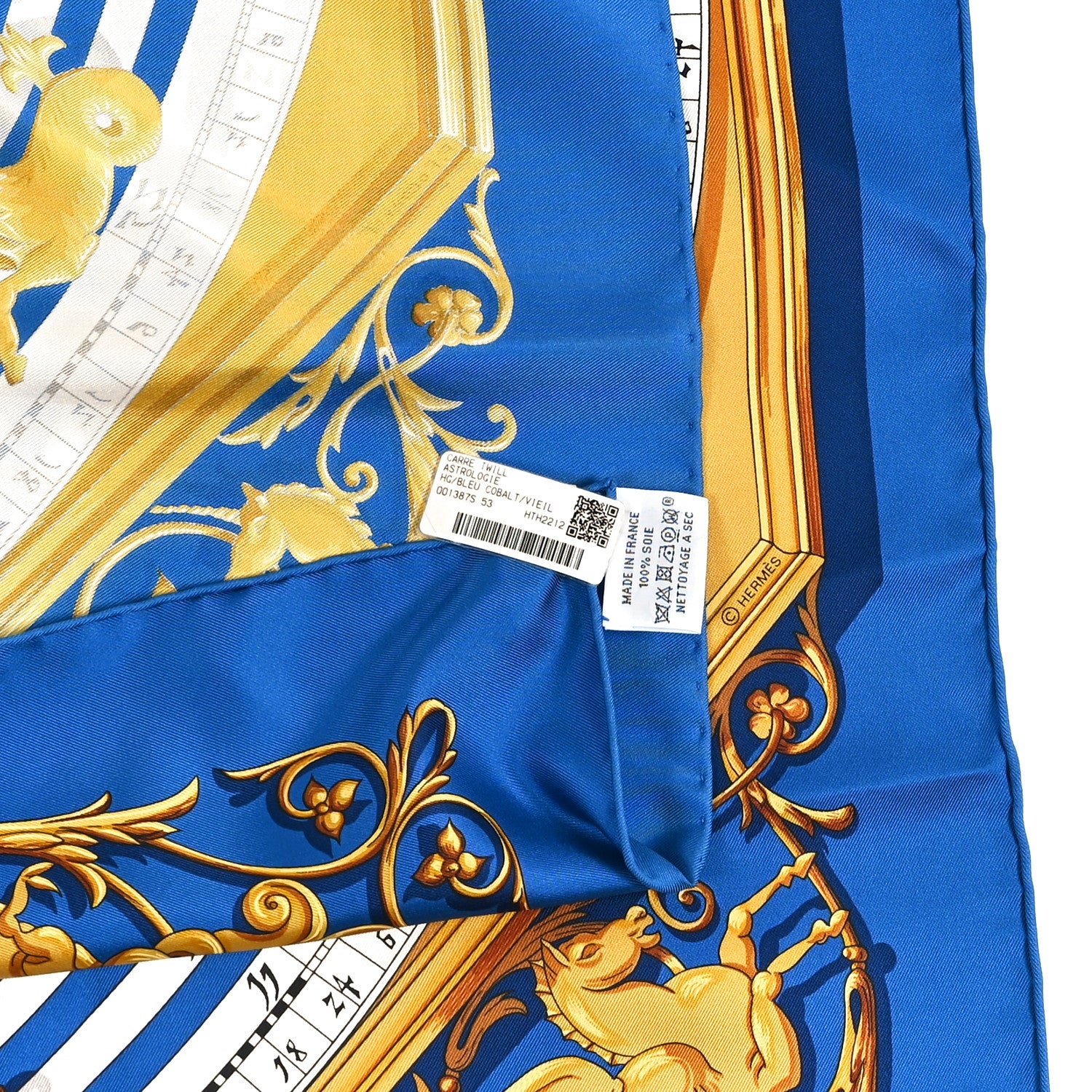 Silk Astrologie Scarf 90 Bleu Cobalt Vieil