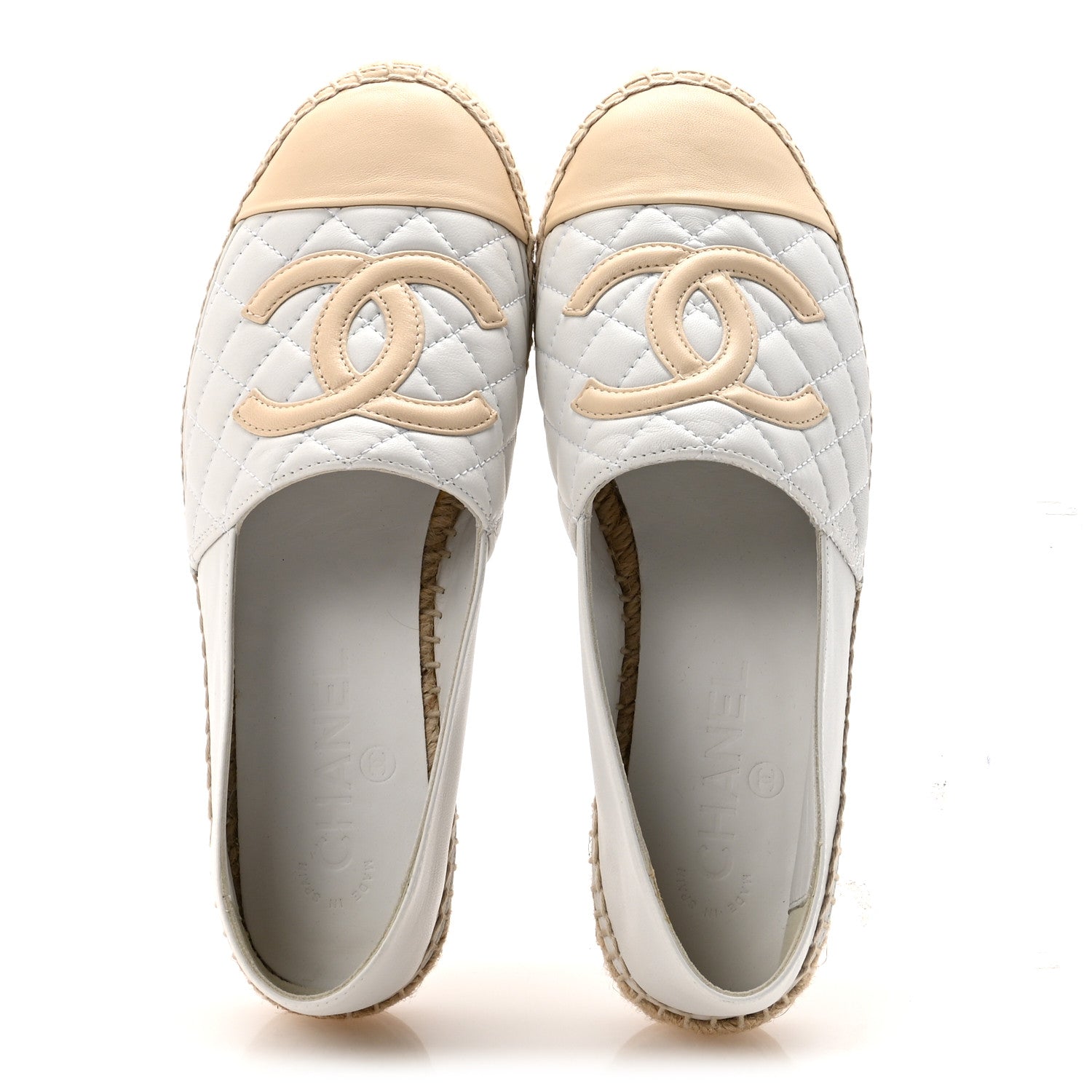 Lambskin Quilted CC Espadrilles 37 White Beige