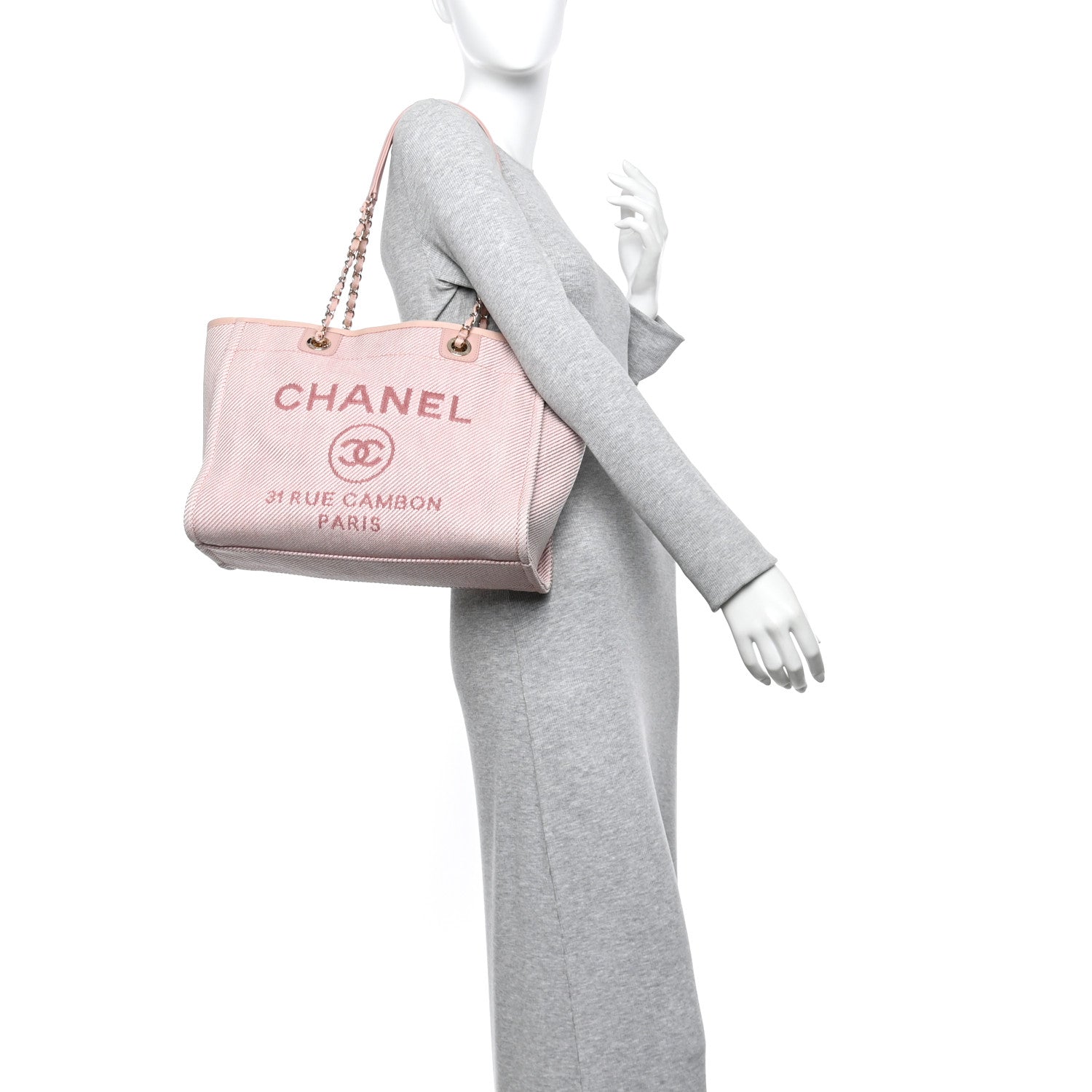Mixed Fibers Calfskin Small Deauville Tote Rose Pink