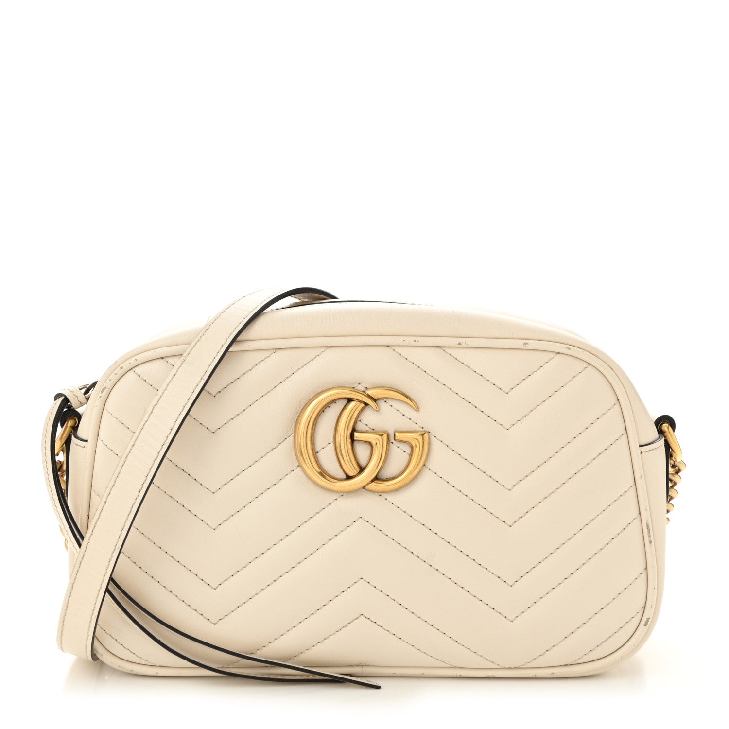Calfskin Matelasse Small GG Marmont Chain Shoulder Bag White