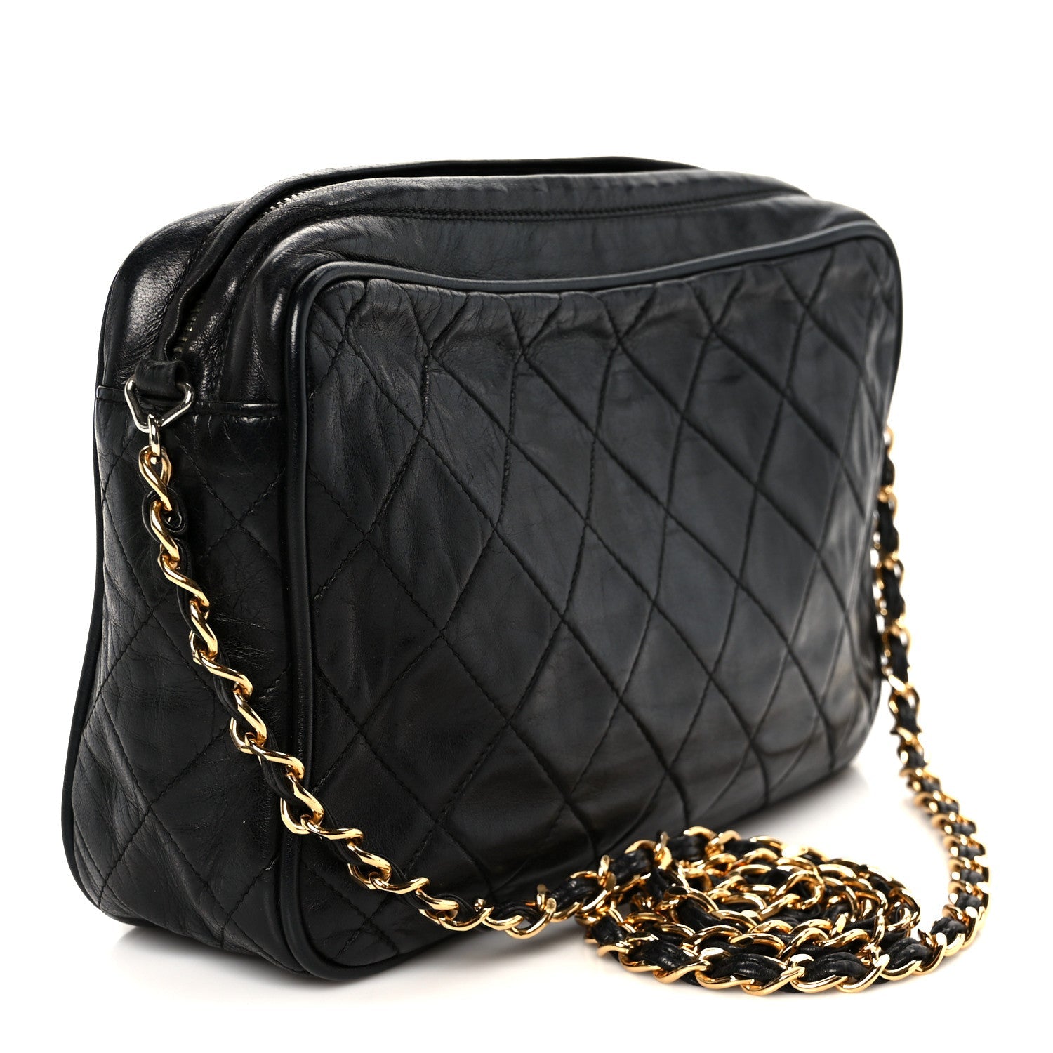 Lambskin Quilted Small Diamond CC Camera Case Black