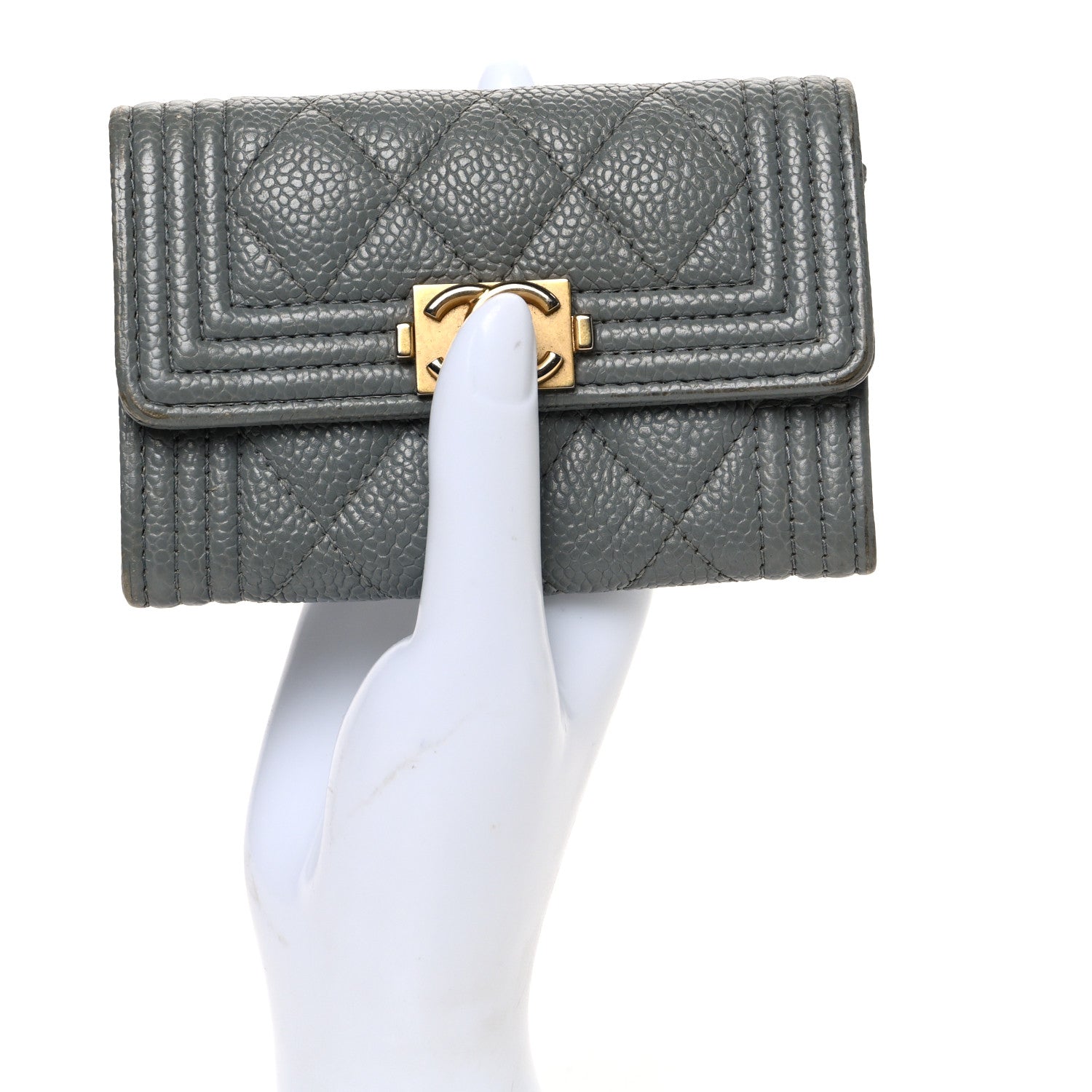 Caviar Quilted Boy Flap Card Holder Grey