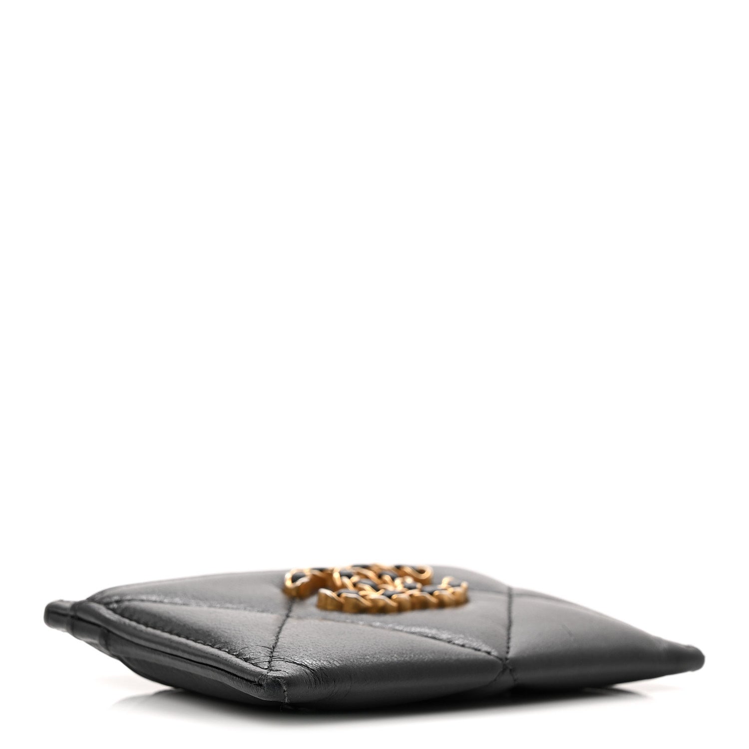 Lambskin Quilted Chanel 19 Card Holder Black