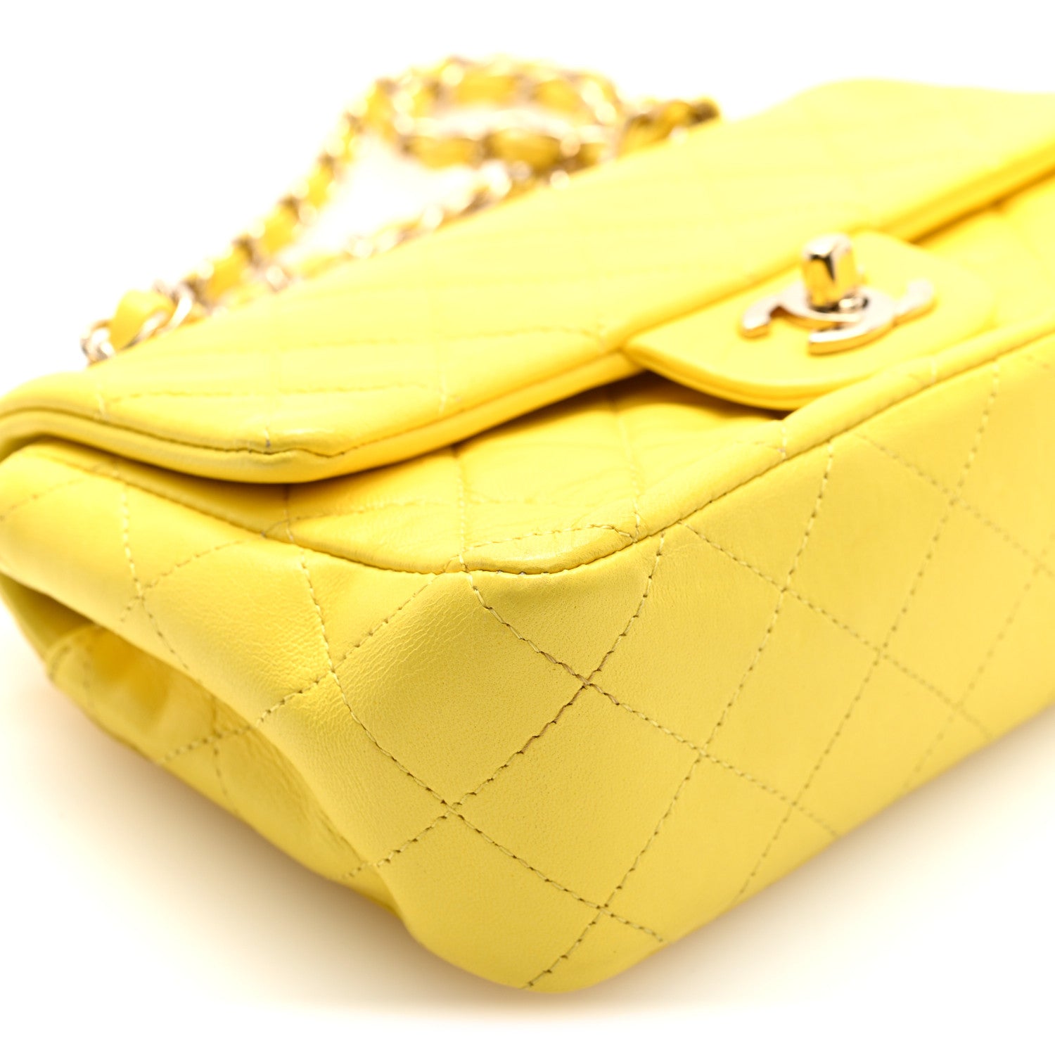 Lambskin Quilted Mini Rectangular Flap Yellow