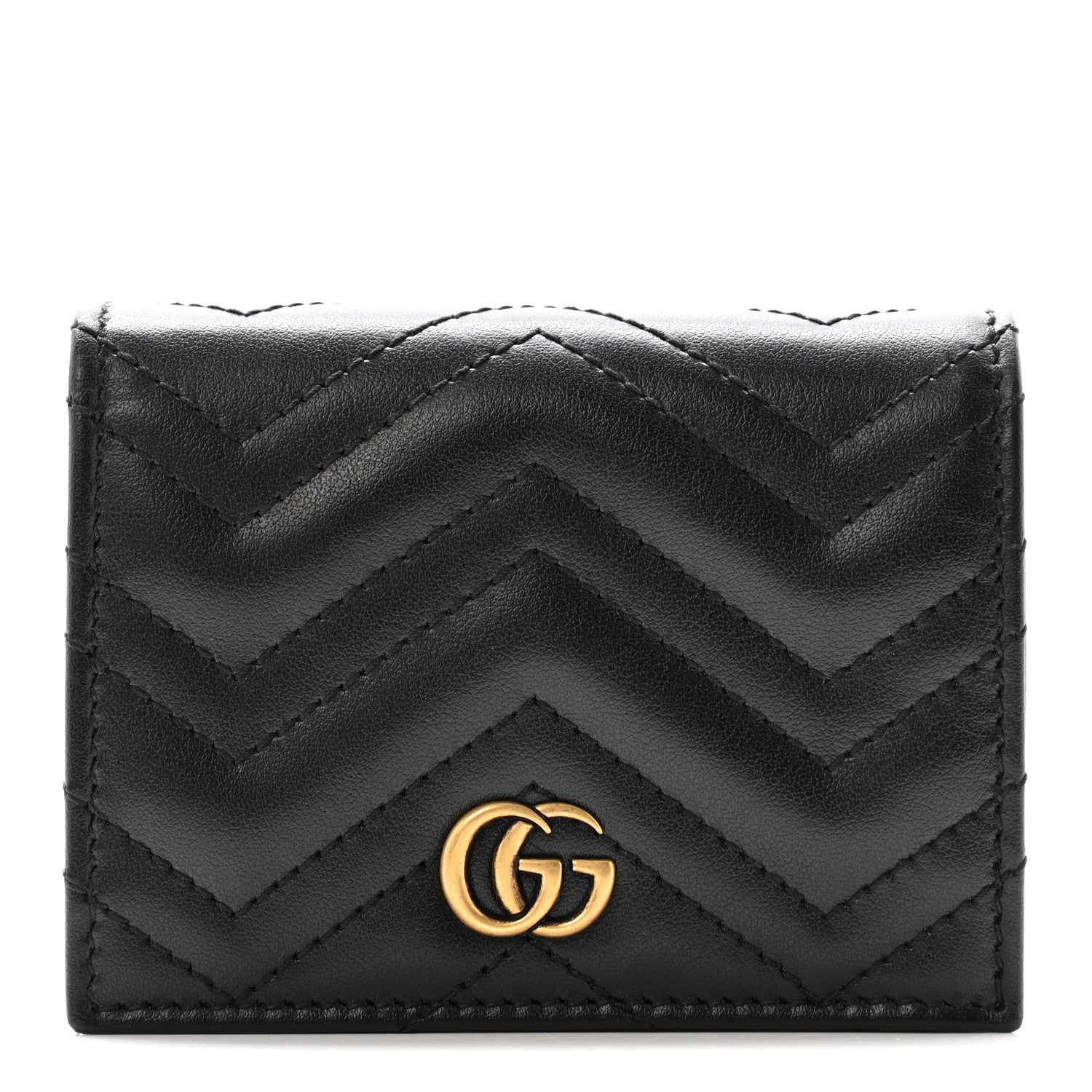 Calfskin Matelasse GG Marmont Card Case Wallet Black