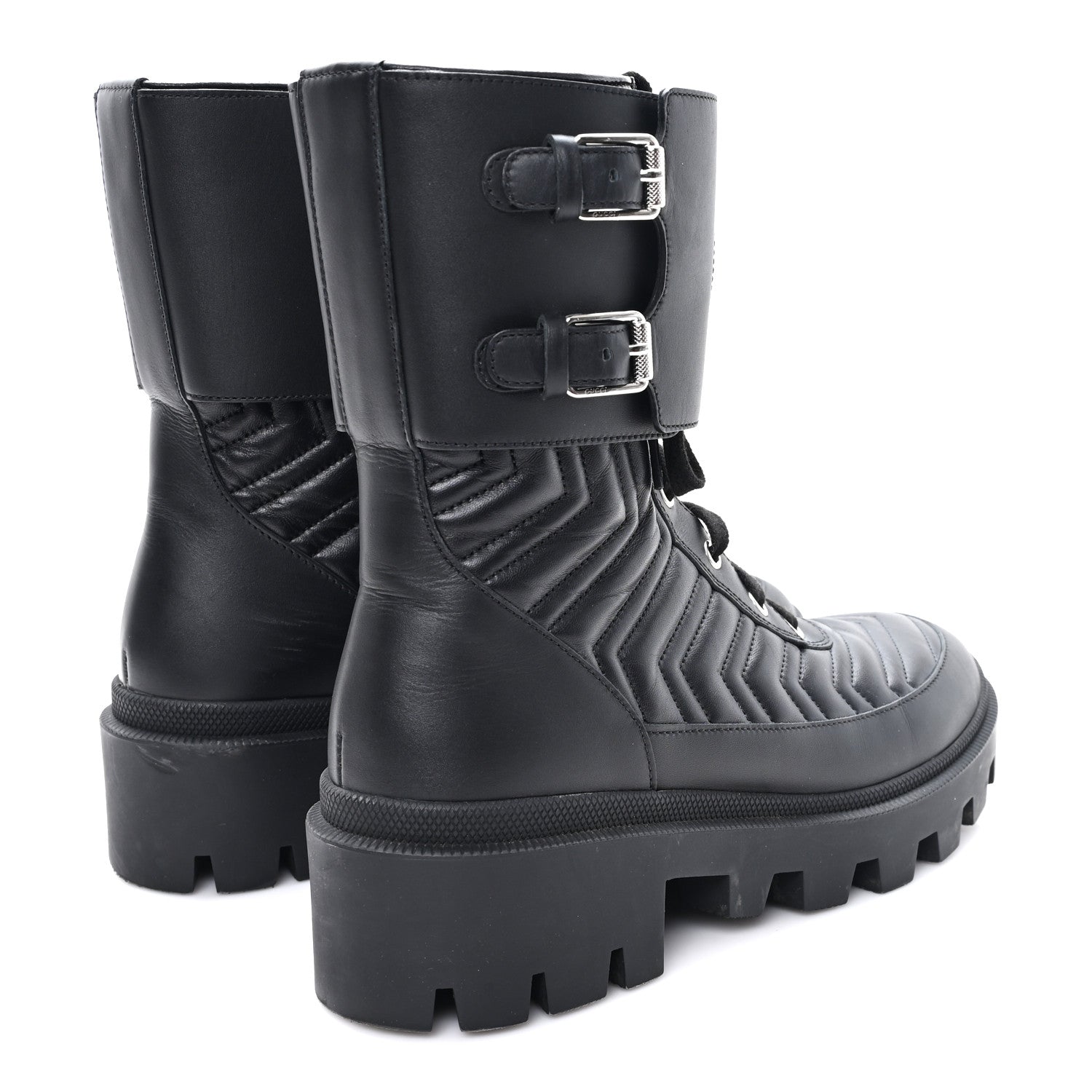 Nappa Frances GG Matelasse Platform Combat Boots 39 Black