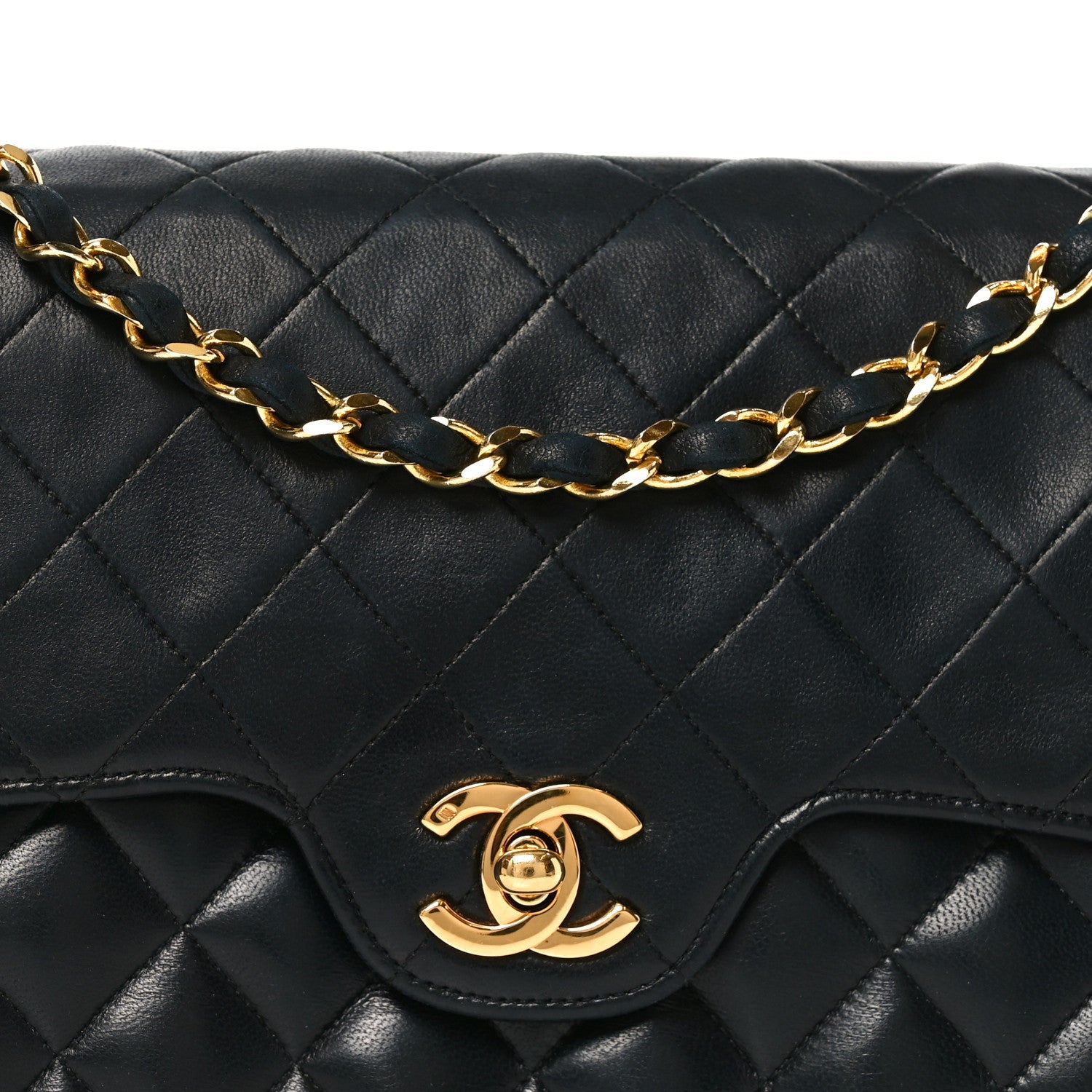 Lambskin Quilted Medium Double Flap Black