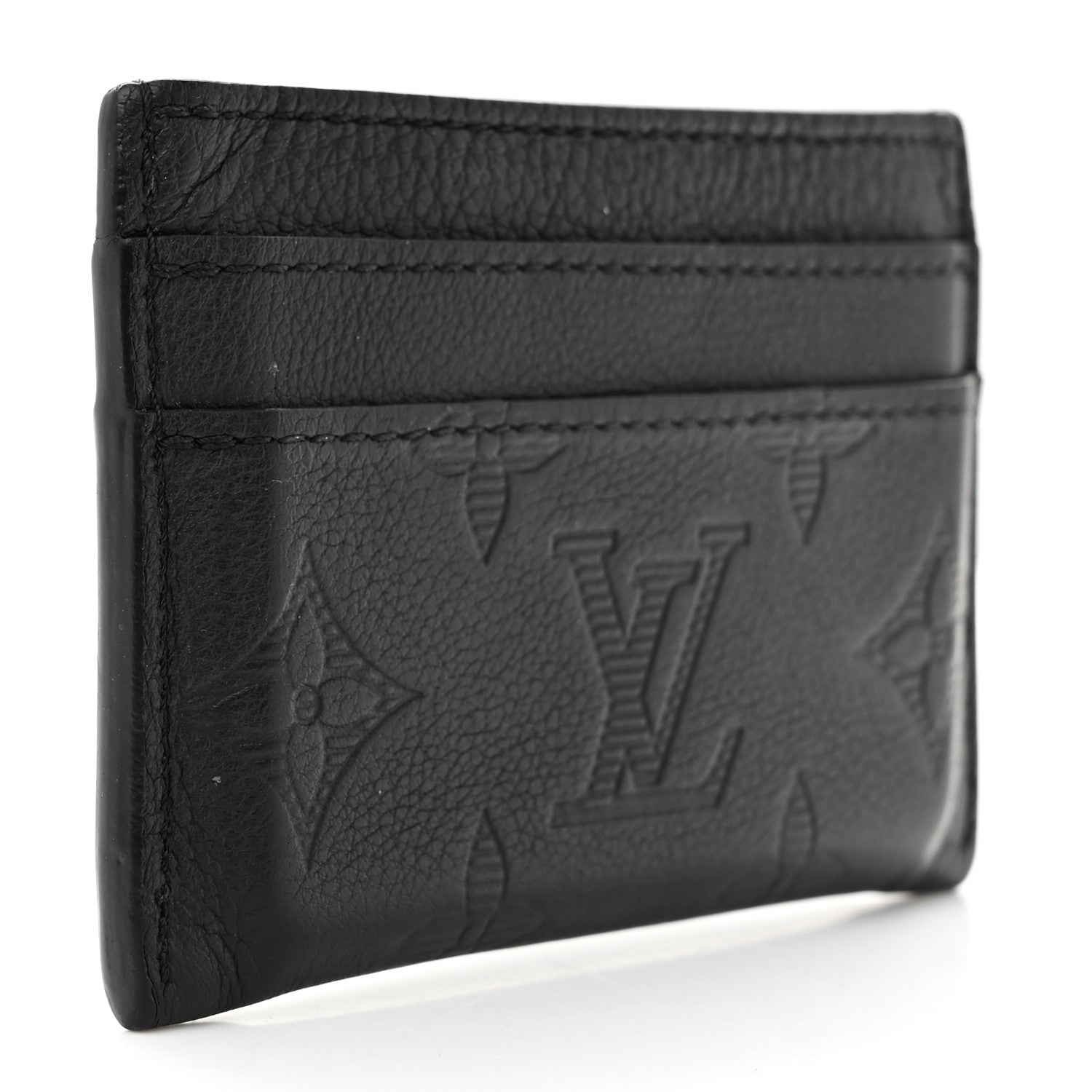 Calfskin Monogram Shadow Double Card Holder Black