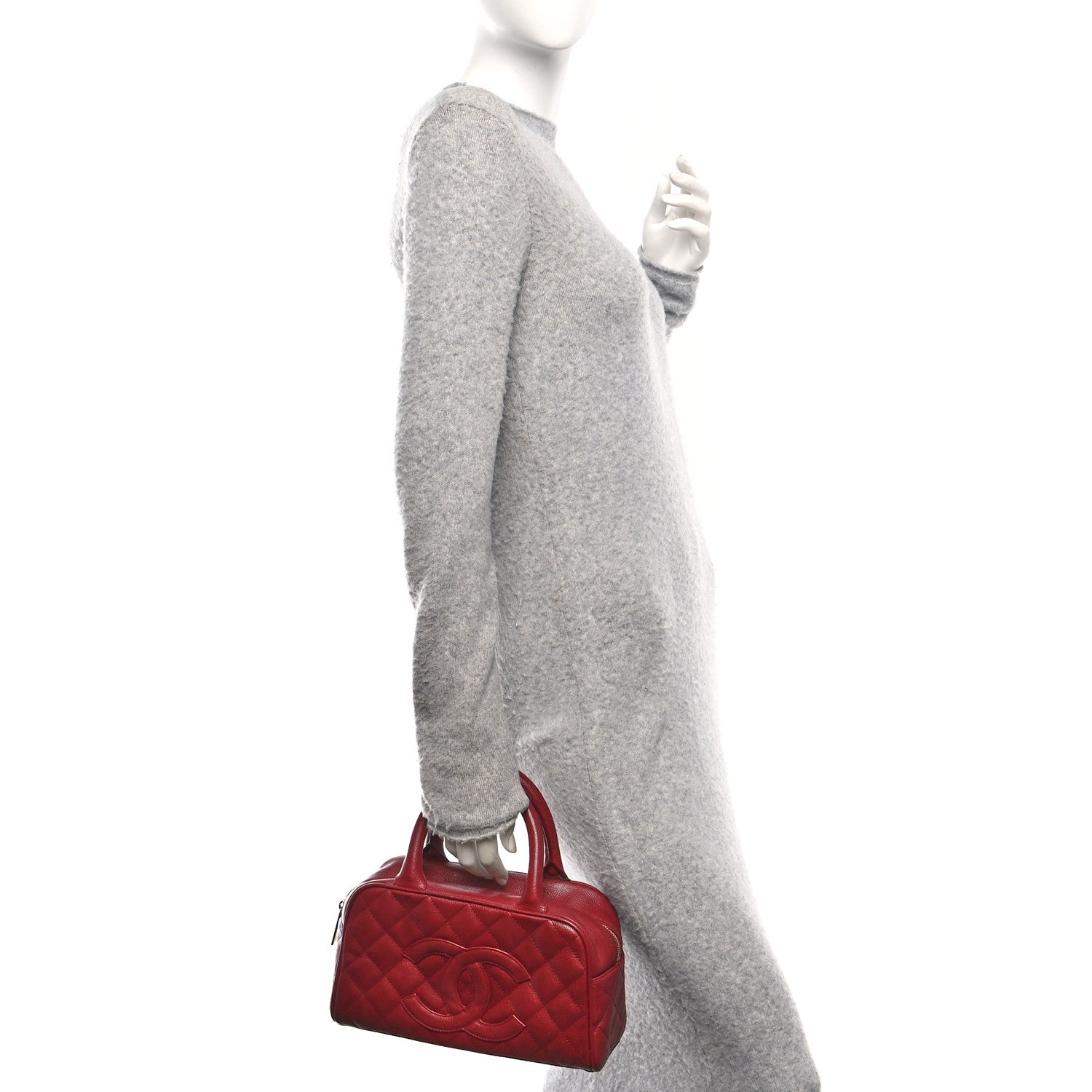 Caviar Quilted Small Bowler Dark Red