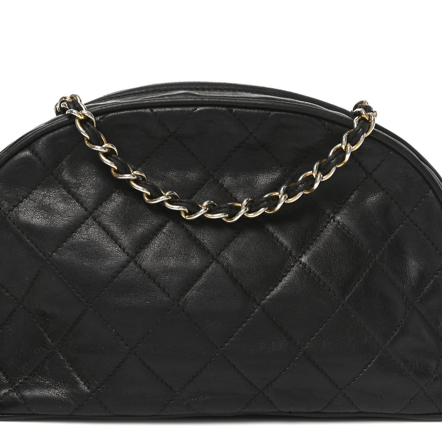 Lambskin Quilted Tassel Camera Case Black