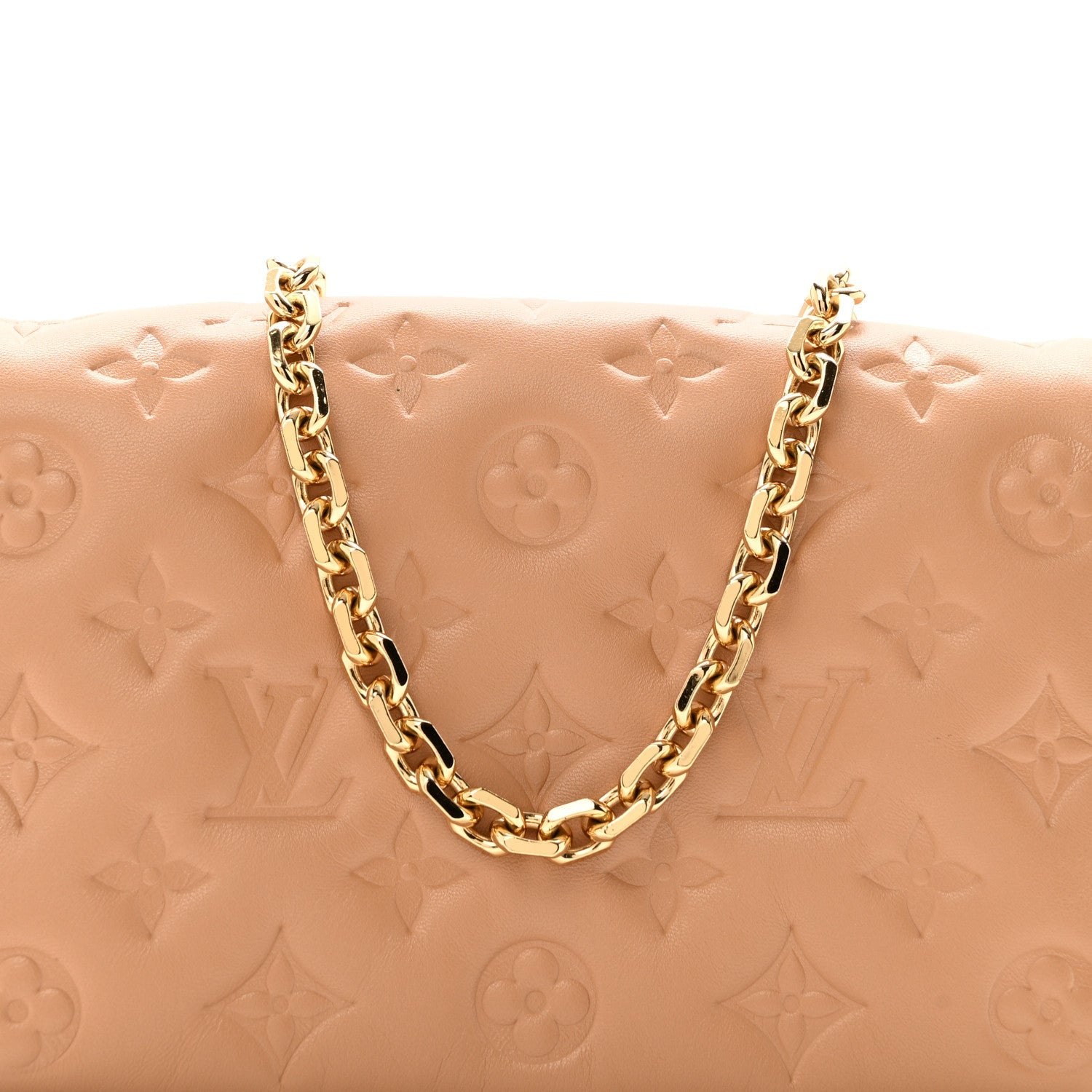 Lambskin Embossed Monogram Pochette Coussin Camel