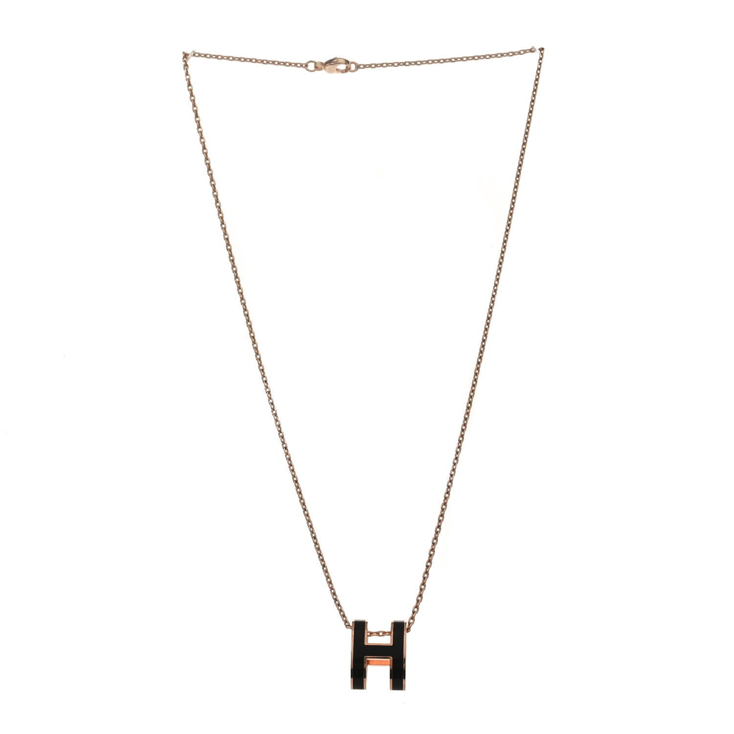 Lacquered Rose Gold Pop H Pendant Necklace Black