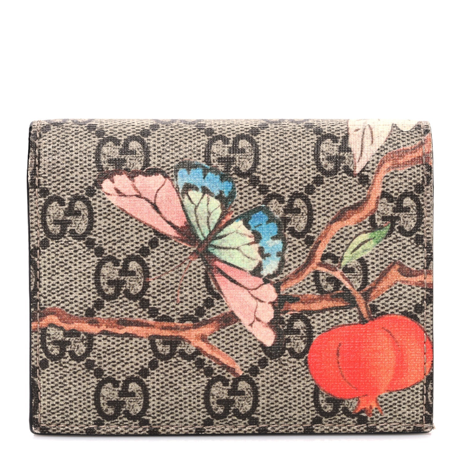 GG Supreme Monogram Tian Card Case Beige Multicolor Red