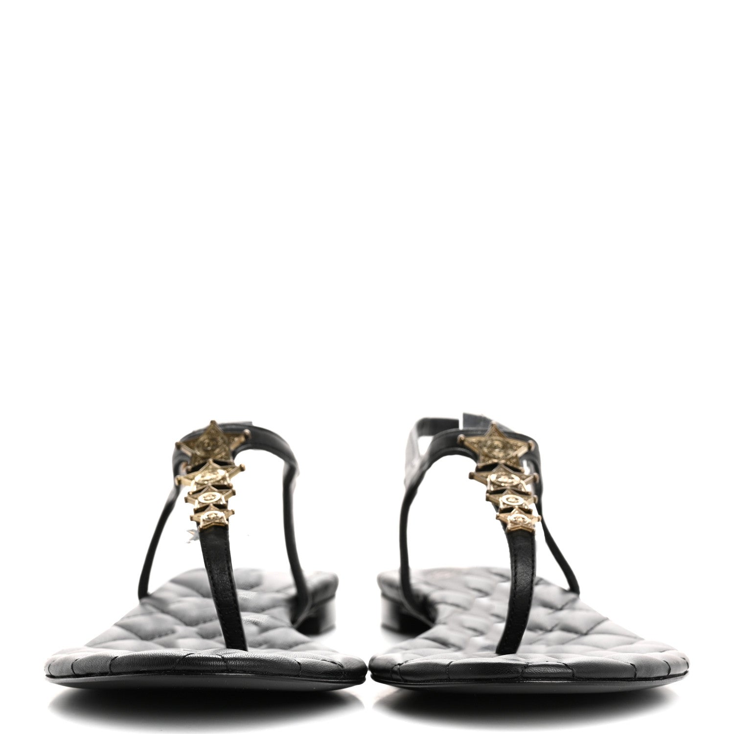 Calfskin Paris Dallas Quilted Star CC Thong Sandals 37 Black