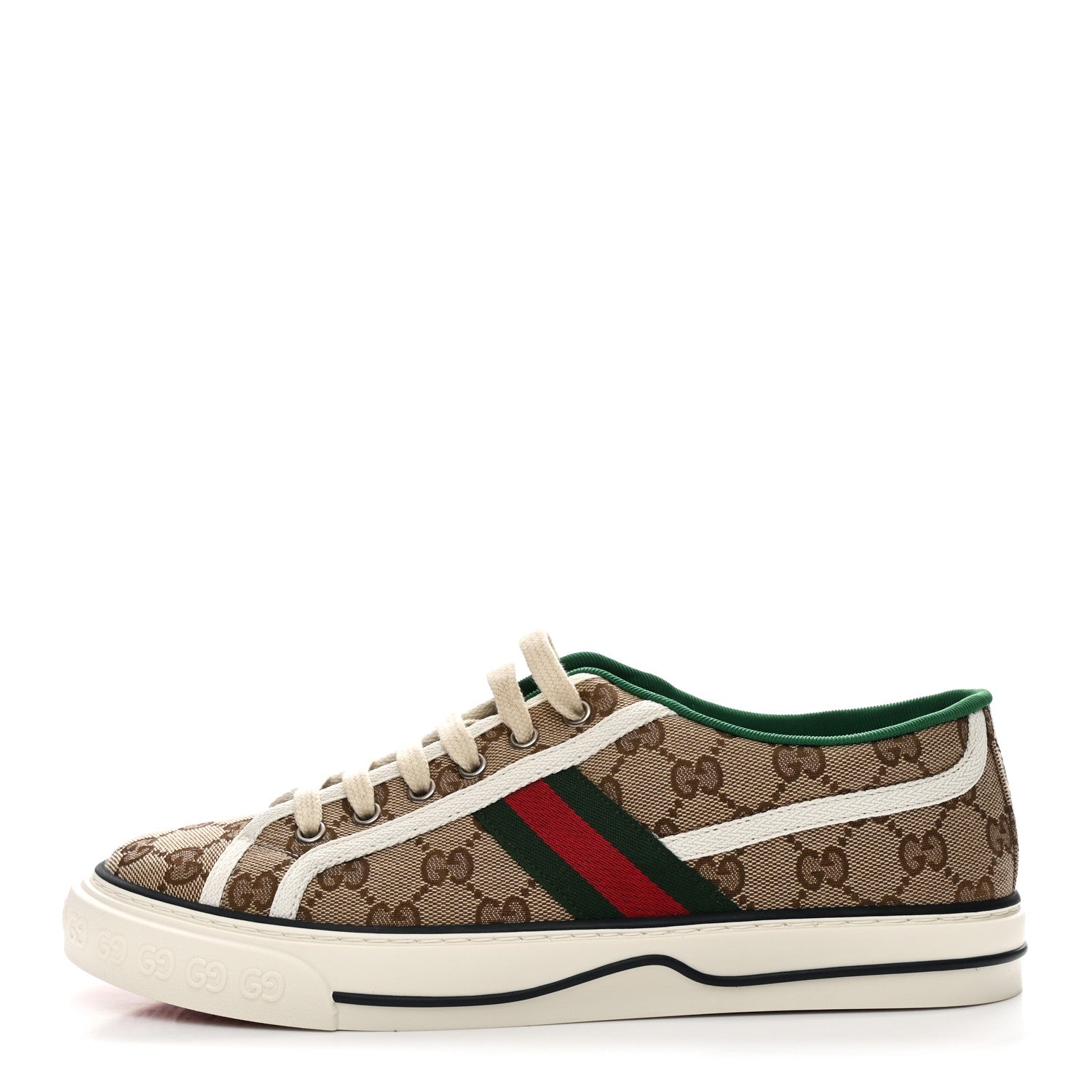GG Monogram Web Mens 1977 Tennis Sneakers 8.5 Beige Ebony Mystic White Vert