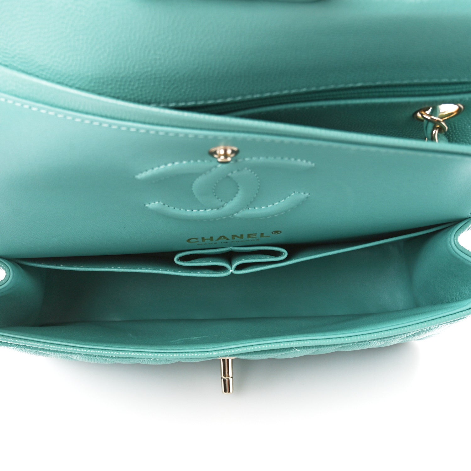 Caviar Quilted Small Double Flap Light Green