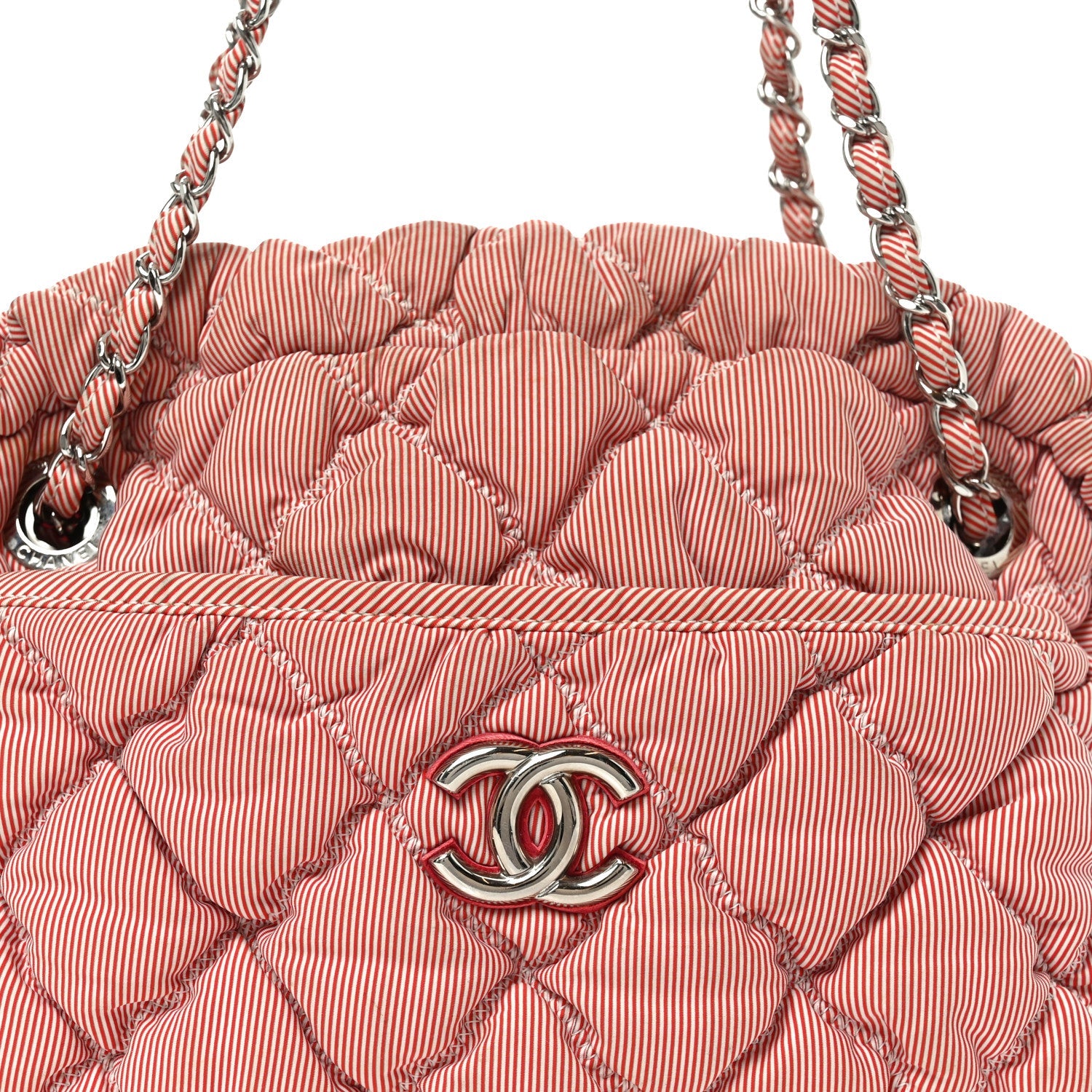 Nylon Bubble Quilt Shoulder Bag Red White