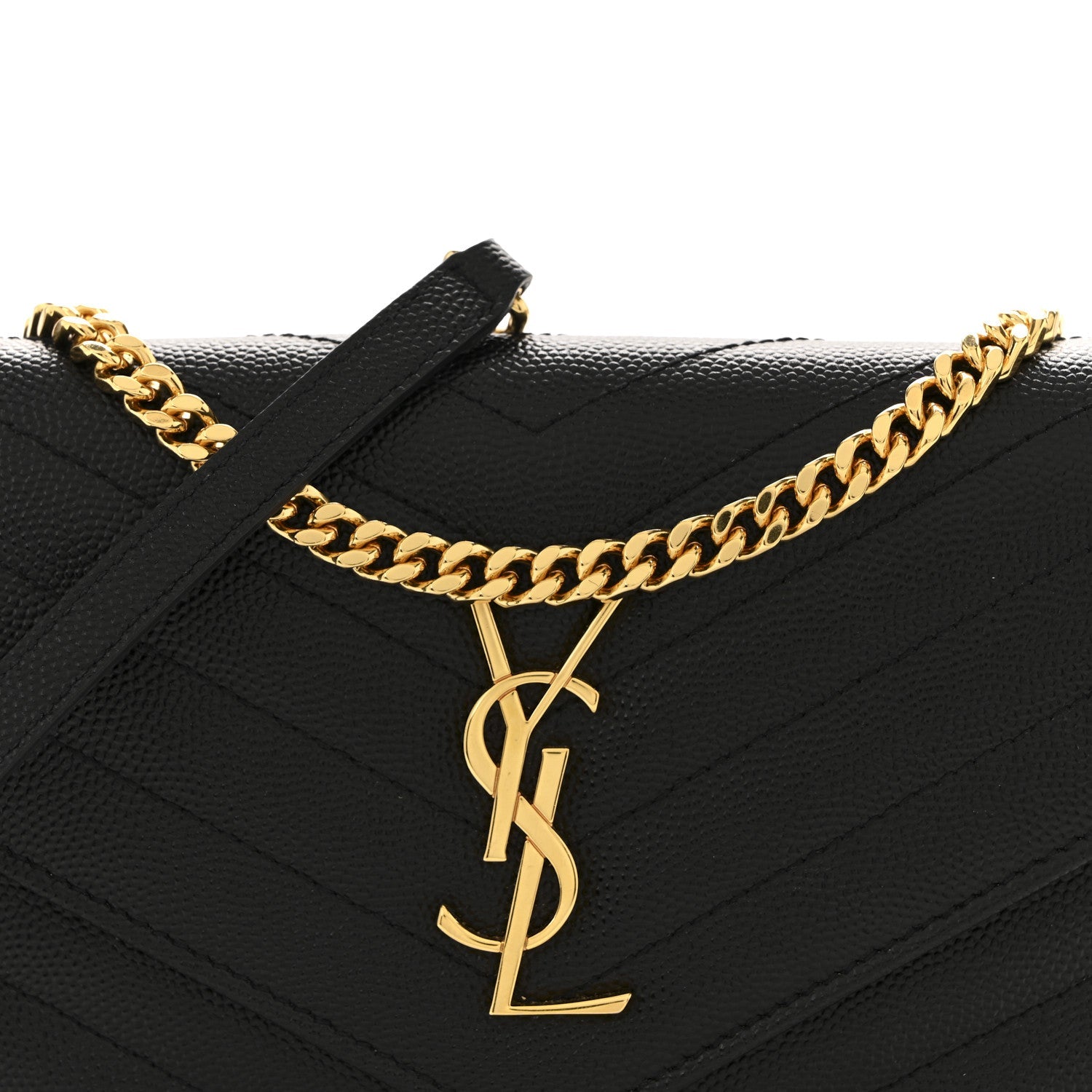 Grain De Poudre Matelasse Chevron Monogram Envelope Chain Wallet Black