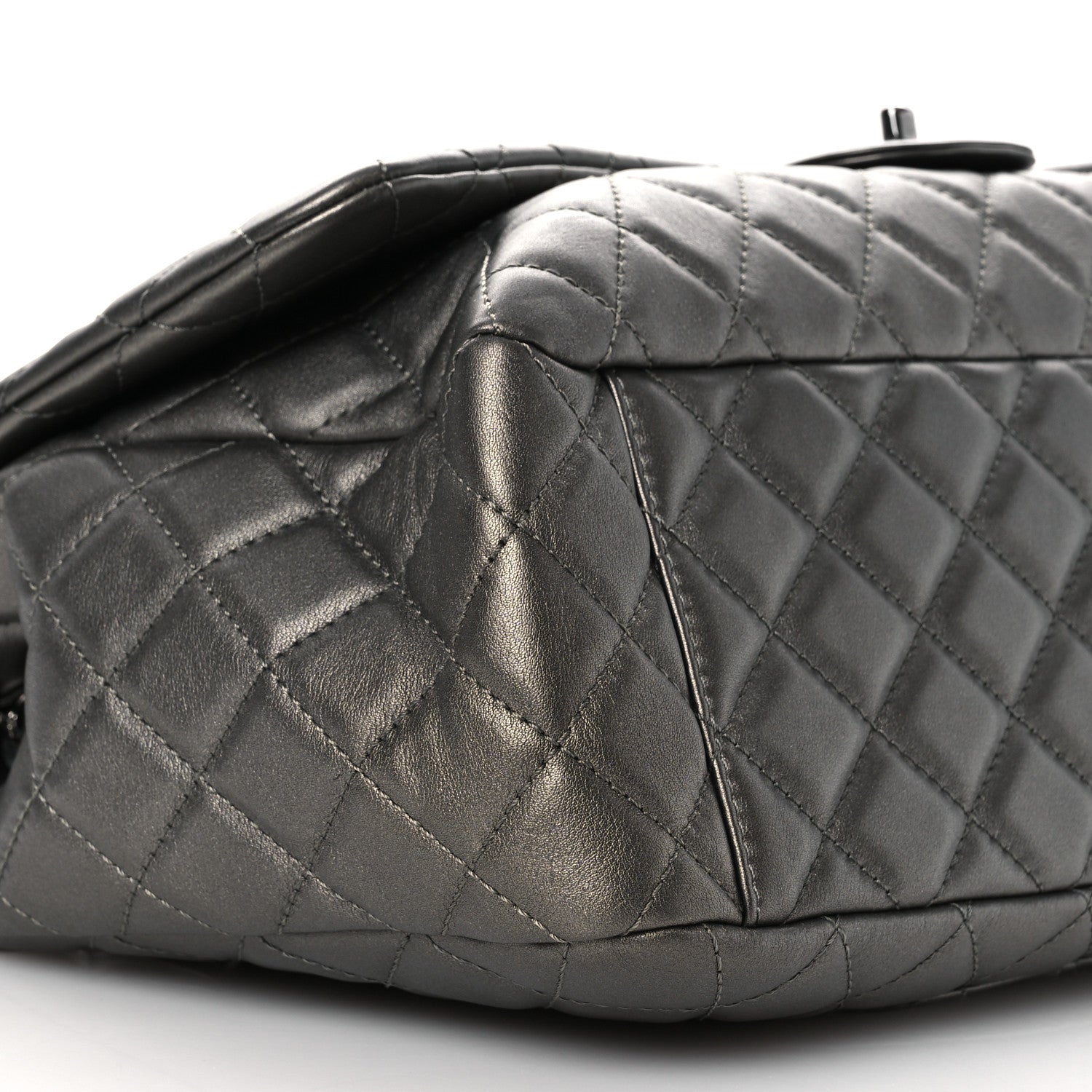 Metallic Lambskin Quilted XXL Travel Flap Bag  Dark Grey