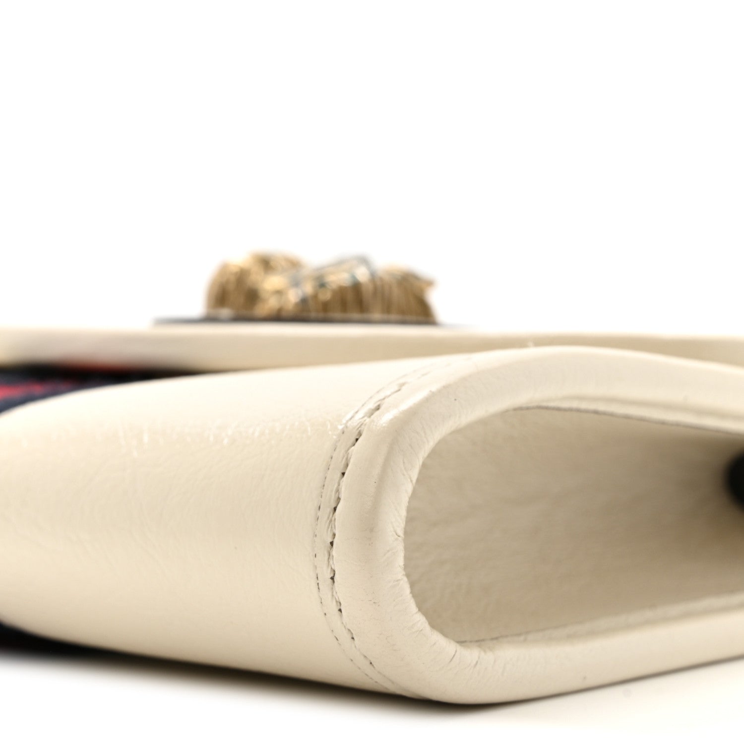 Textured Calfskin Web Mini Rajah Slim Flap Shoulder Bag Mystic White