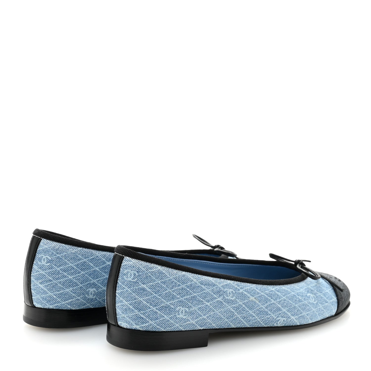 Denim Printed Quilt CC Cap Toe Ballerina Flats 35 Light Blue Dark Grey