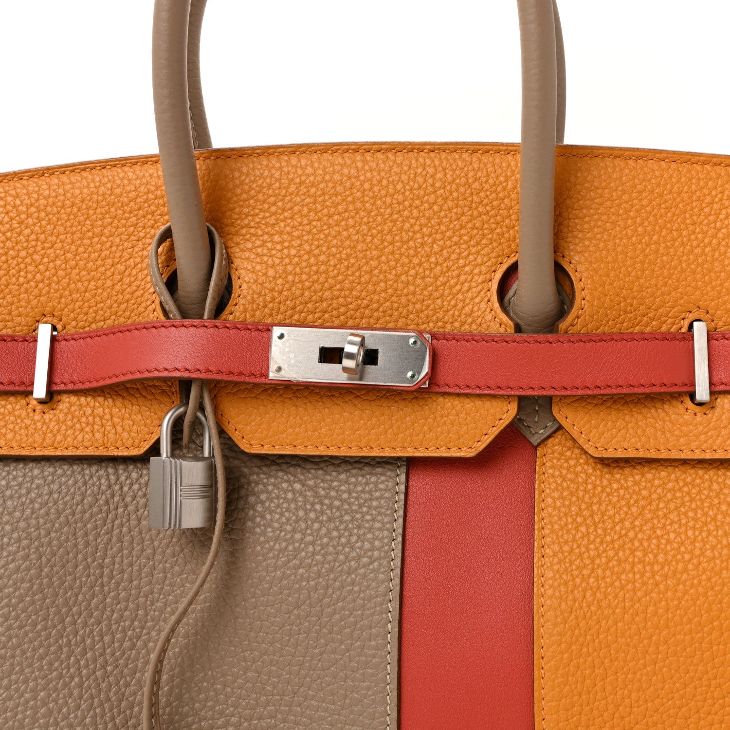 Taurillon Clemence Swift Tri-Color Birkin 35 Sanguine Gris Tourterelle Moutarde
