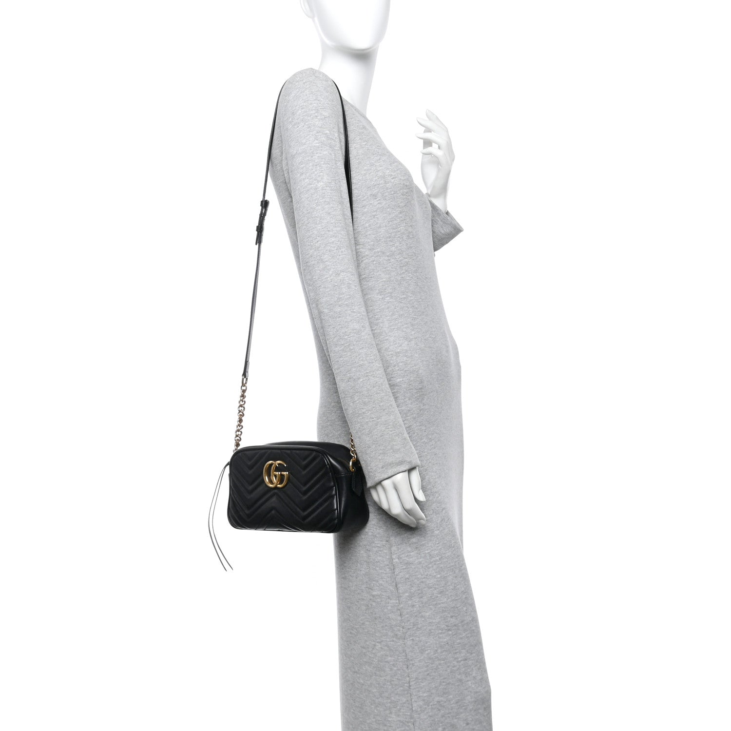 Calfskin Matelasse Small GG Marmont Chain Shoulder Bag Black