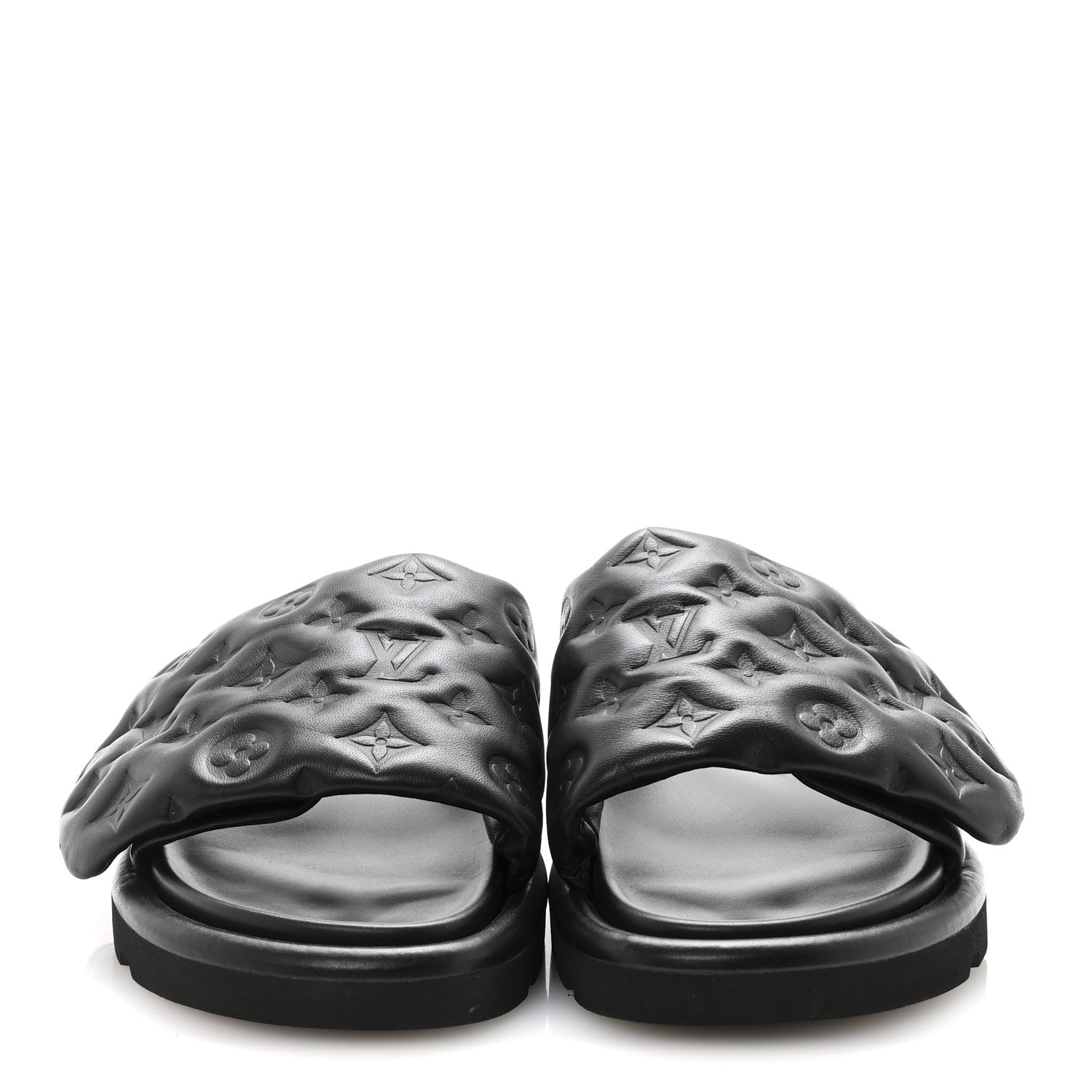 Lambskin Embossed Monogram Pool Pillow Flat Comfort Mule 40 Black