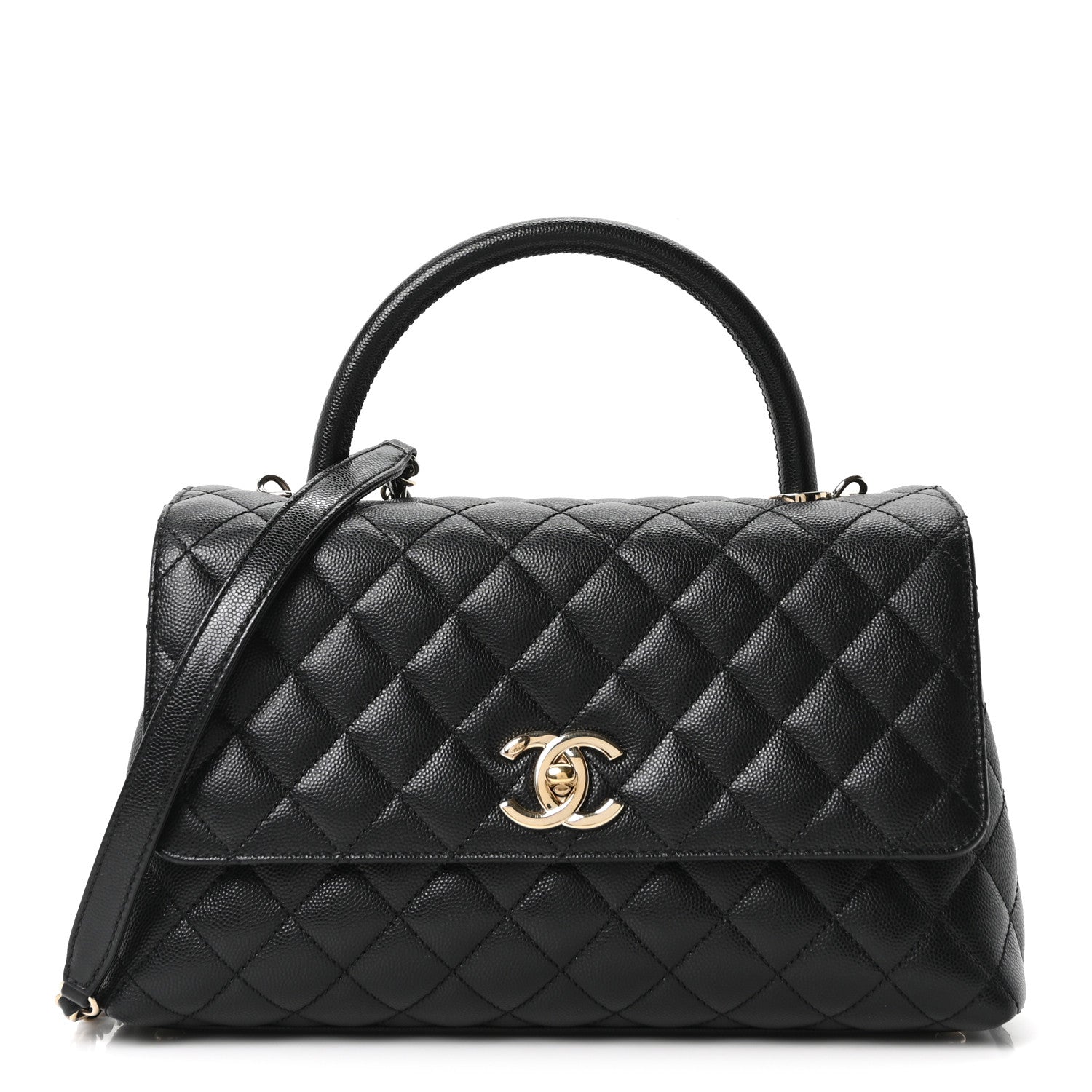 Caviar Quilted Small Coco Handle Flap Black