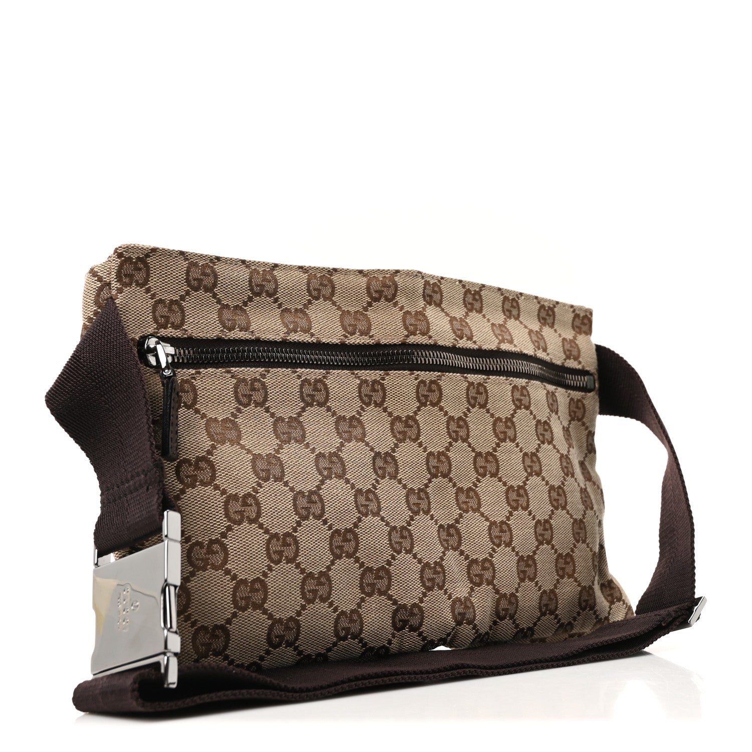 GG Monogram Double Pocket Belt Bag Dark Brown