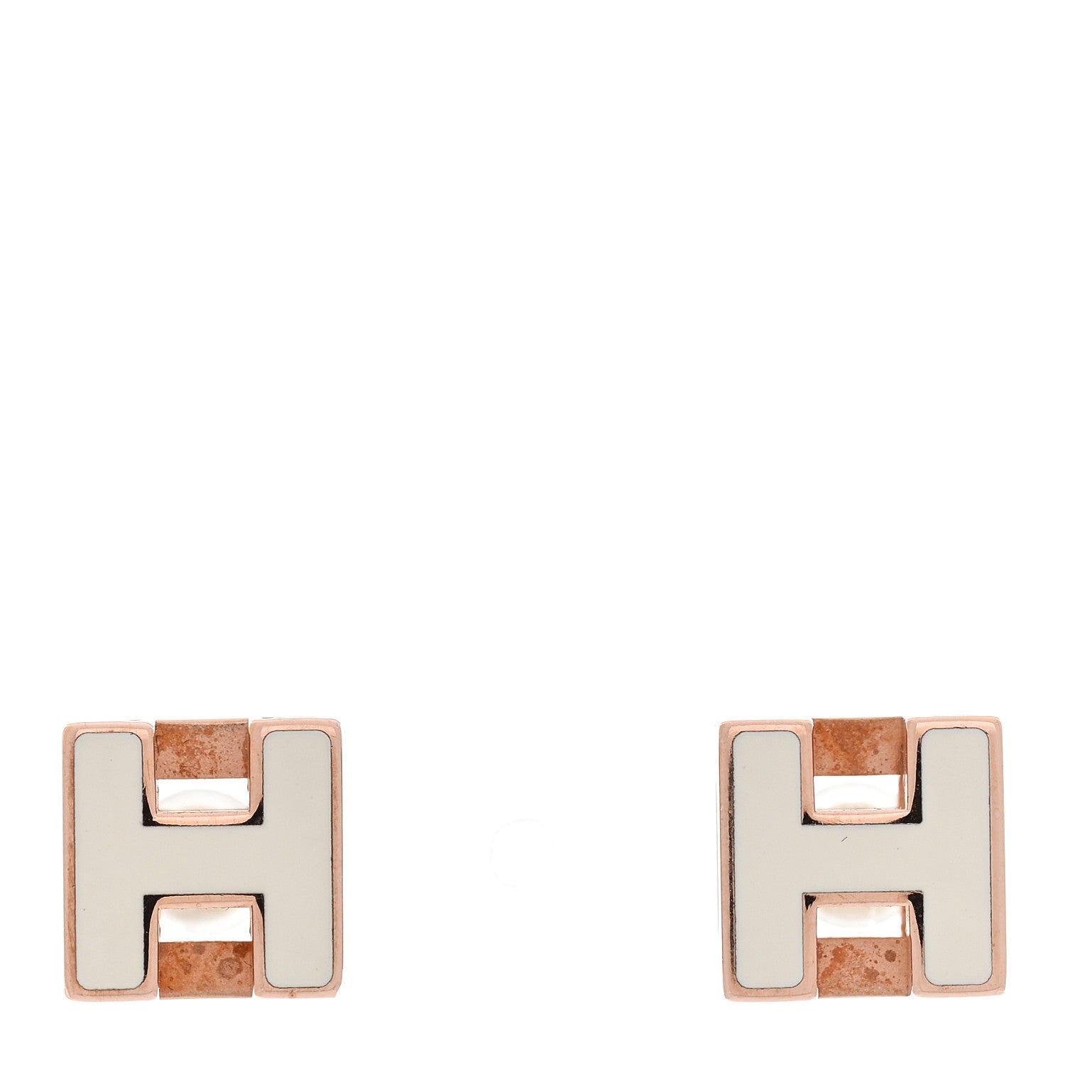 Rose Gold Lacquered Cage d'H Earrings White