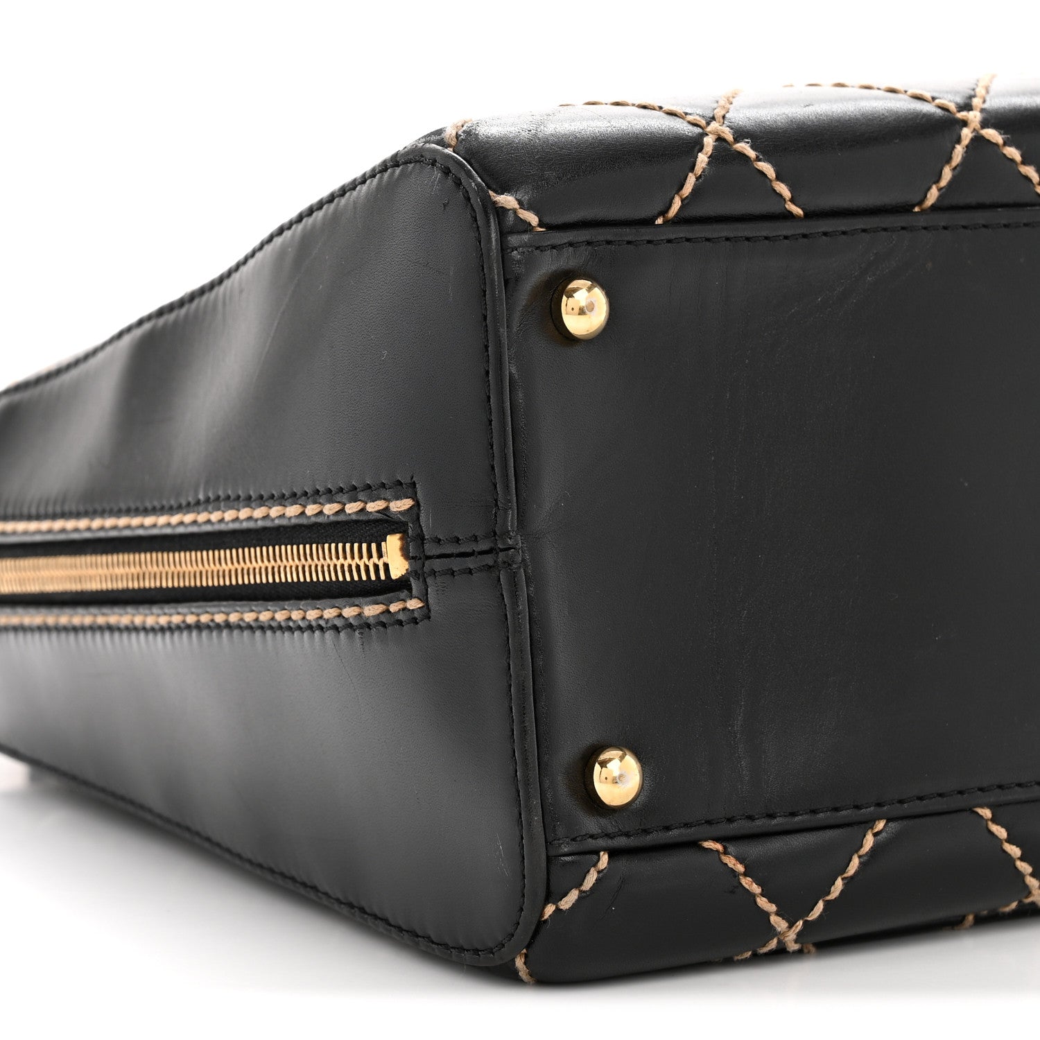 Calfskin Wild Stitch Vertical Top Handle Bag Black