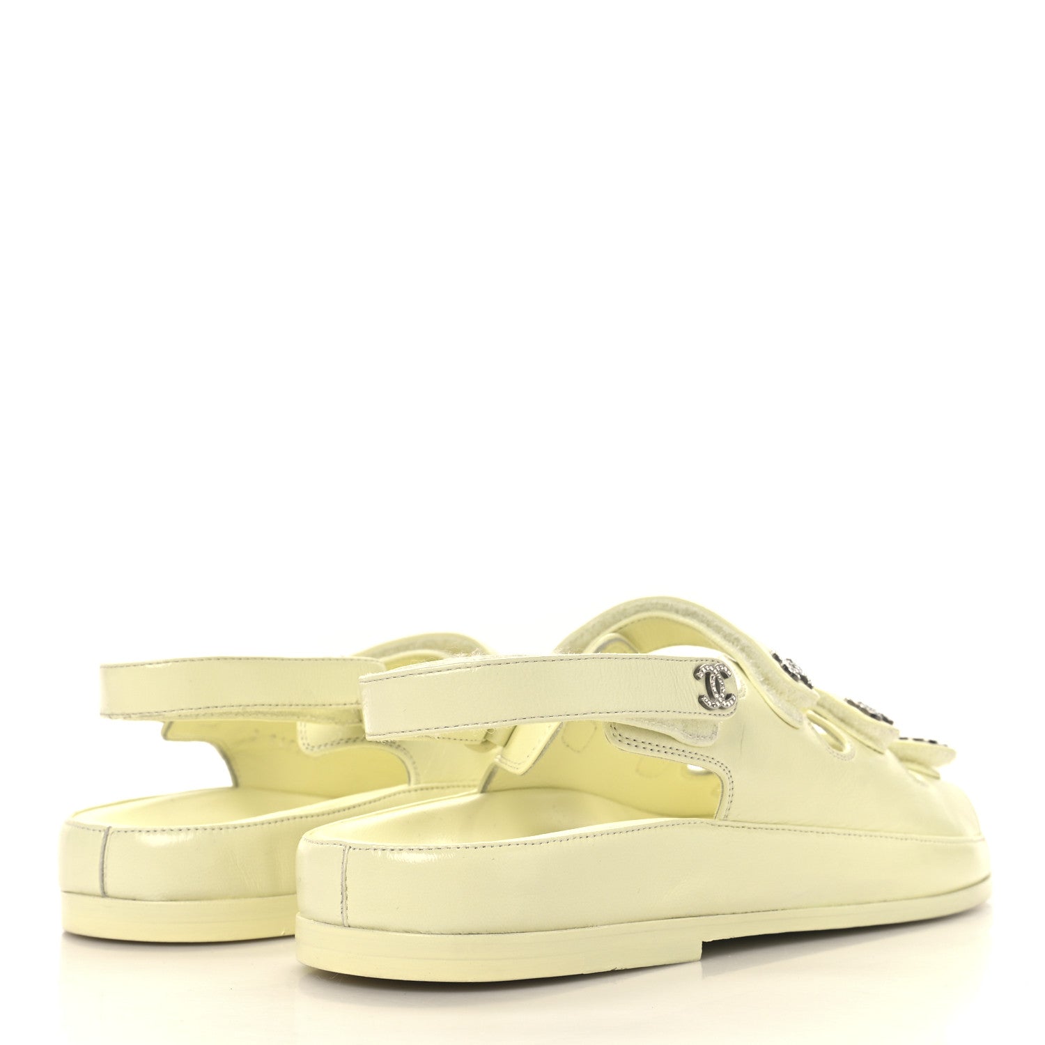 Lambskin Crystal CC Velcro Dad Sandals 39.5 Light Yellow