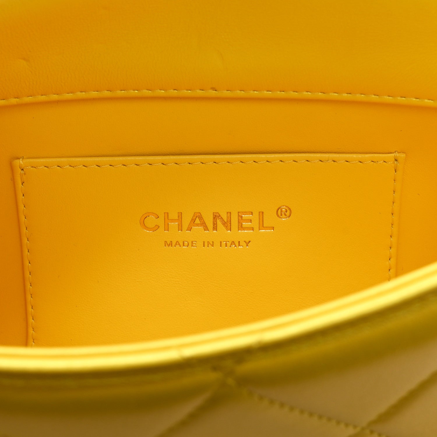 Iridescent Lambskin Quilted Mini Rectangular Pearl Crush Flap Yellow