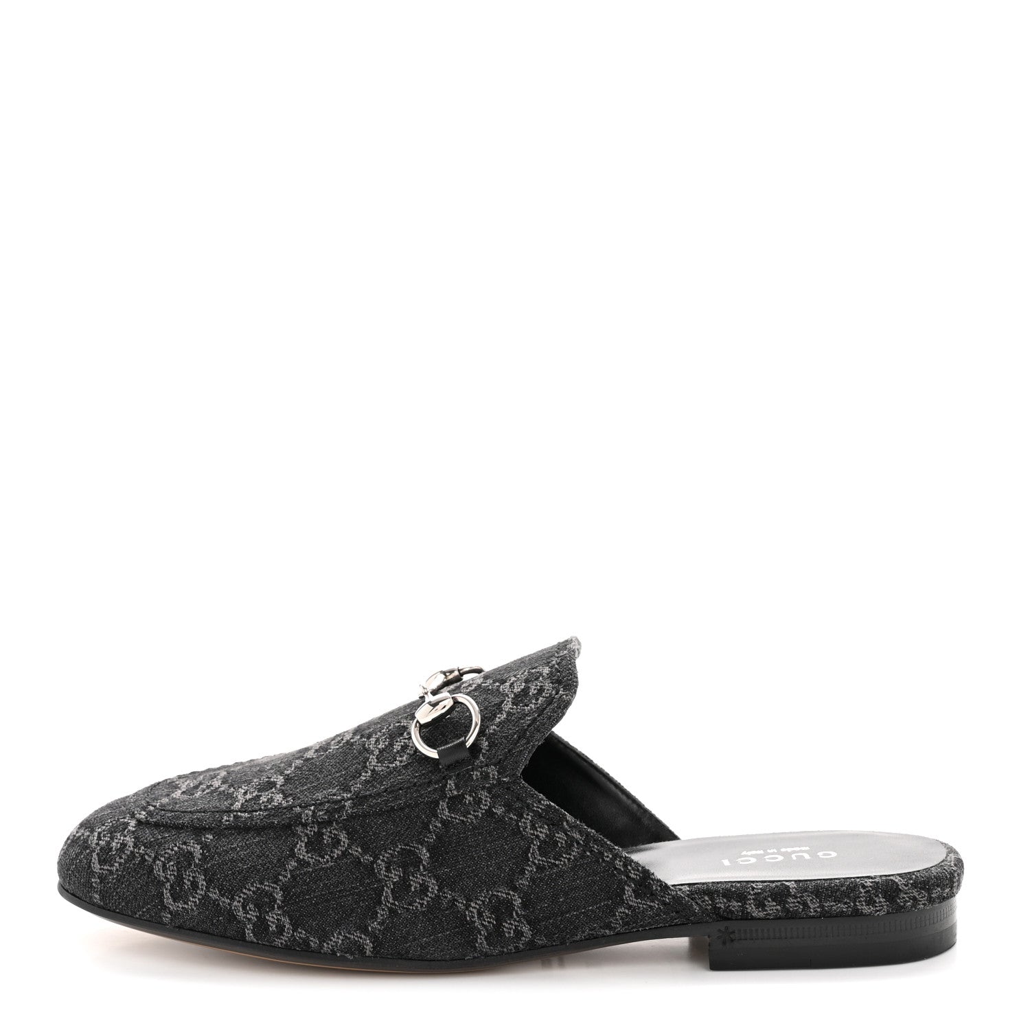 New Denim GG Malaga Kid Womens Princetown Slippers 36 Grey Black