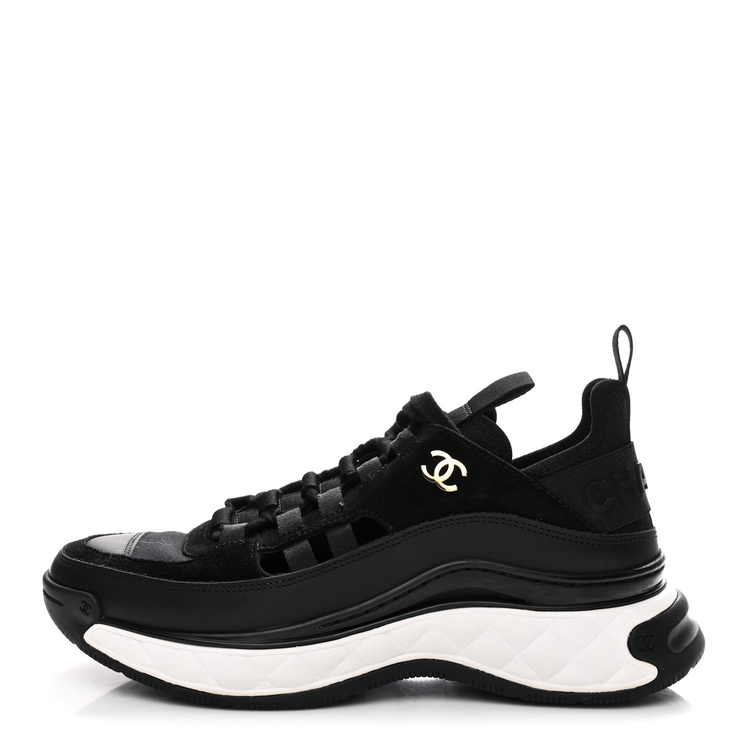 Fabric Calfskin Suede CC Sneakers 37.5 Black