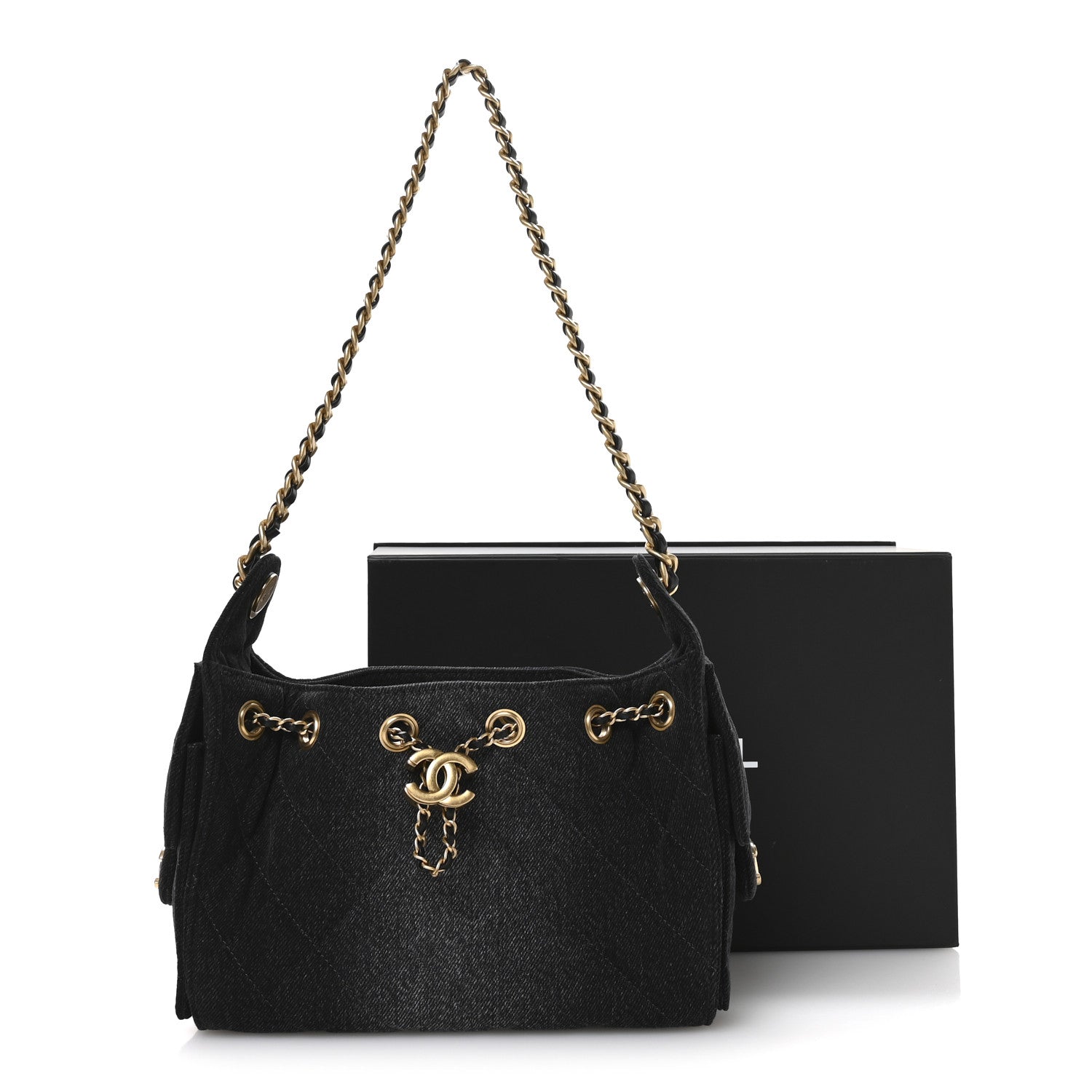 Denim Quilted Mini Chanel 25 Handbag Black