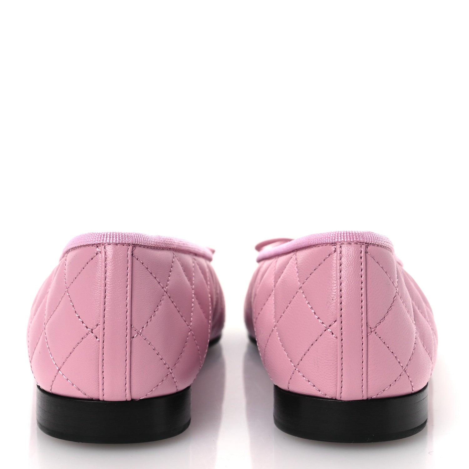 Lambskin Quilted CC Cap Toe Ballerina Flats 37 Light Pink Black