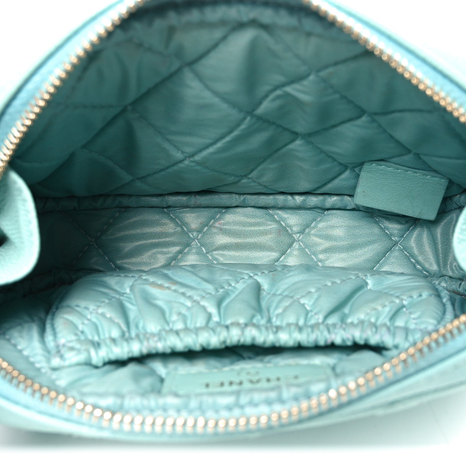 Caviar Quilted Small Curvy Pouch Cosmetic Case Light Blue