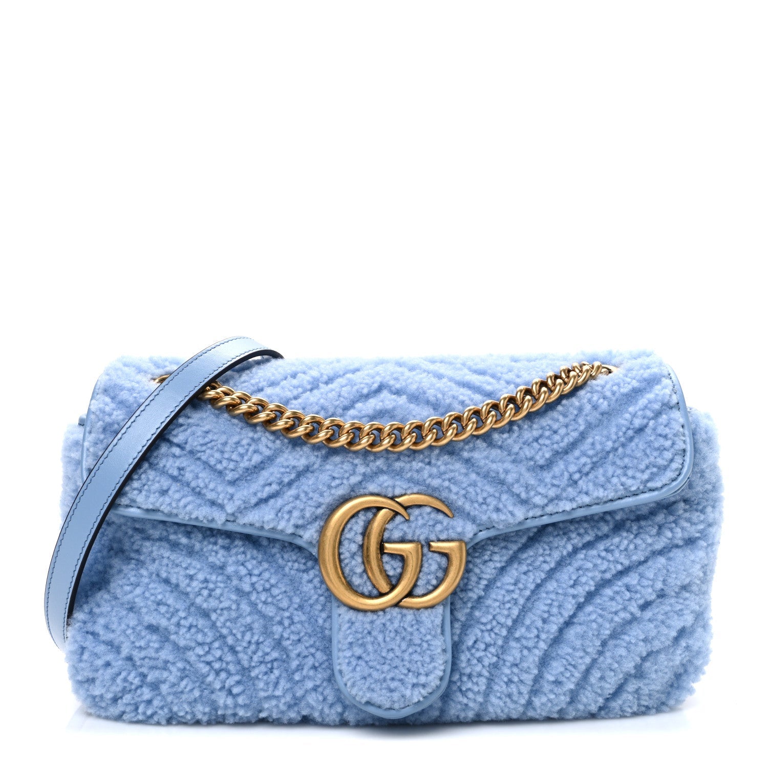 Merino Wool Matelasse Small GG Marmont Shoulder Bag Cadet Blue