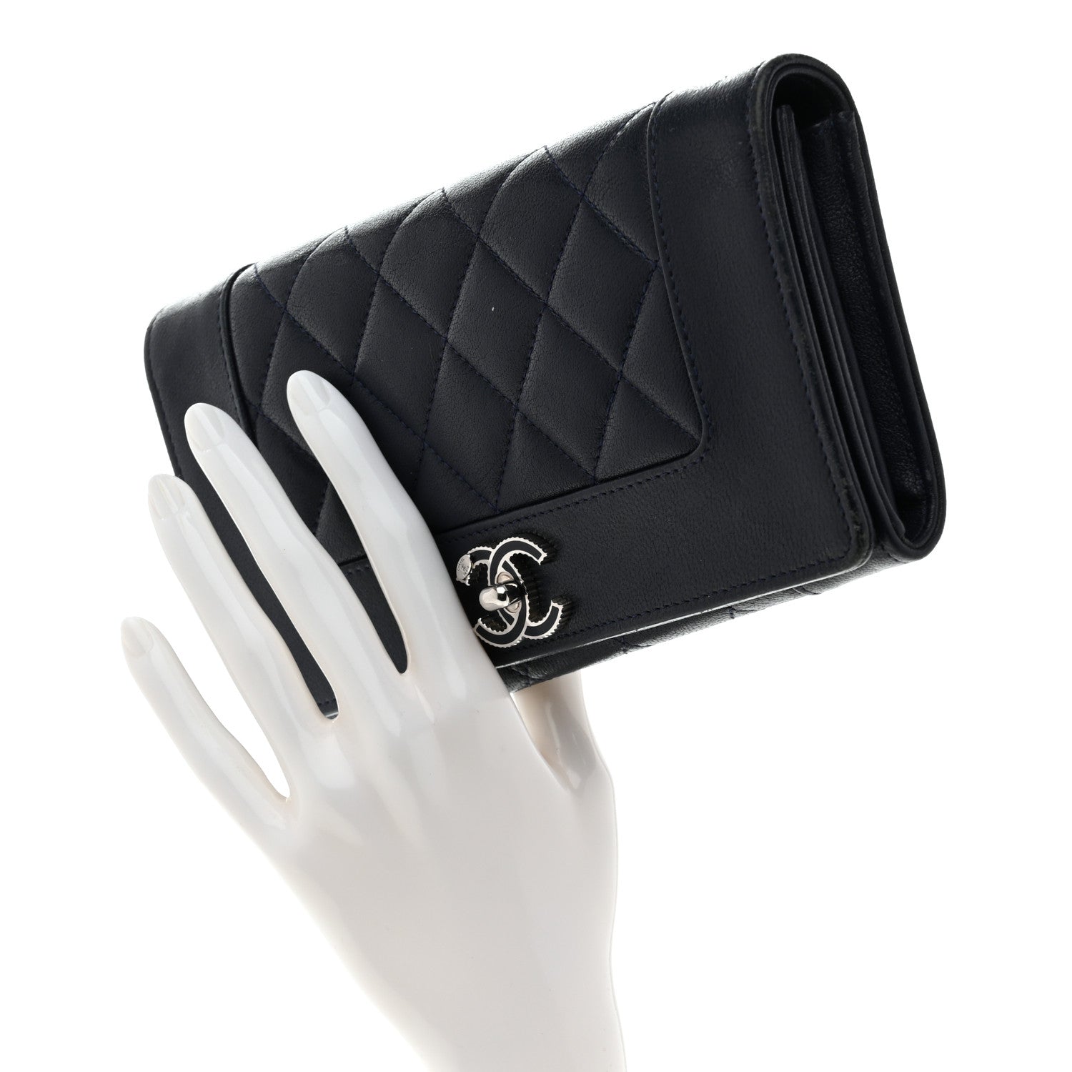 Sheepskin Quilted Mademoiselle Vintage Zip Around Wallet Navy