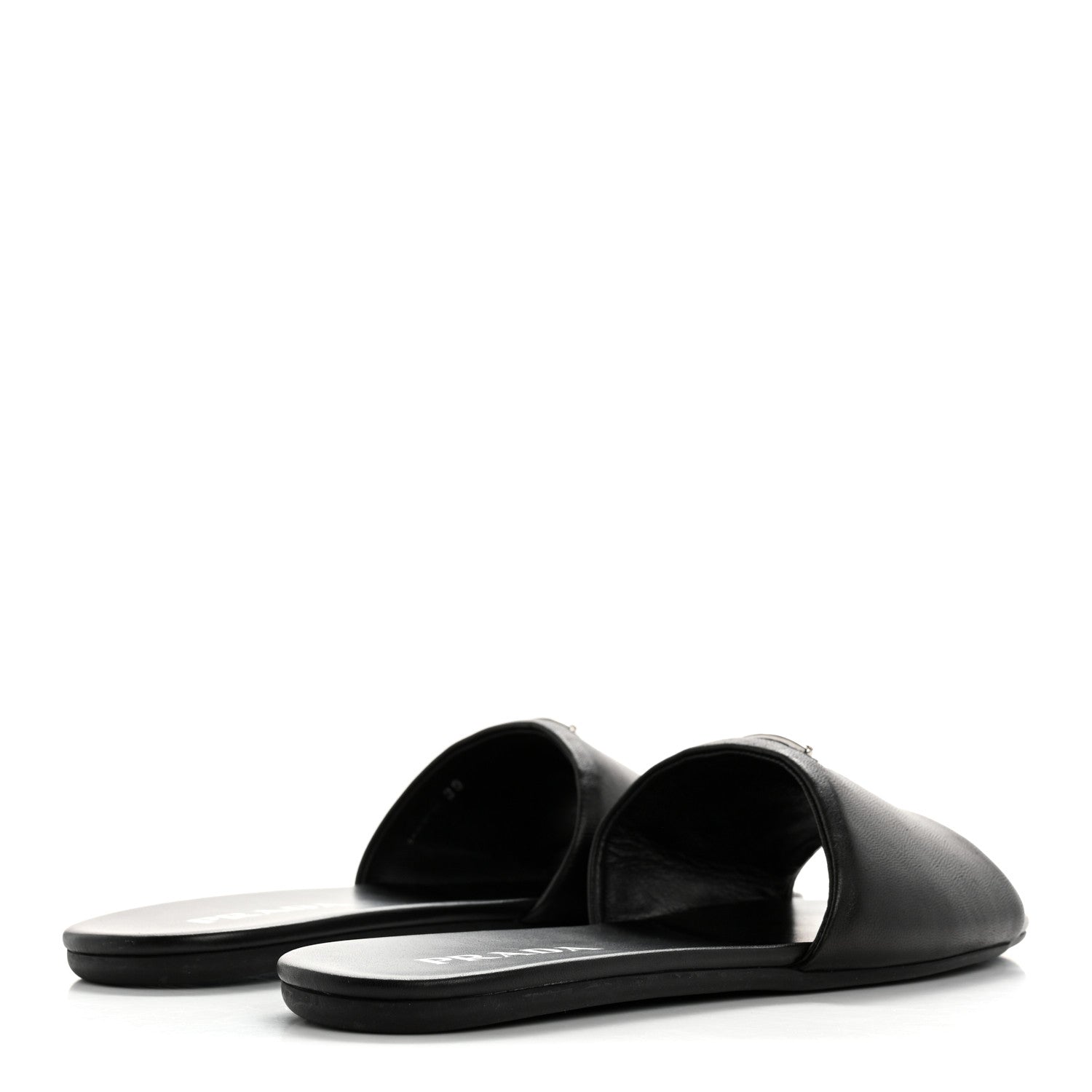 Soft Nappa Metal Triangle Logo Slide Sandals 39 Black