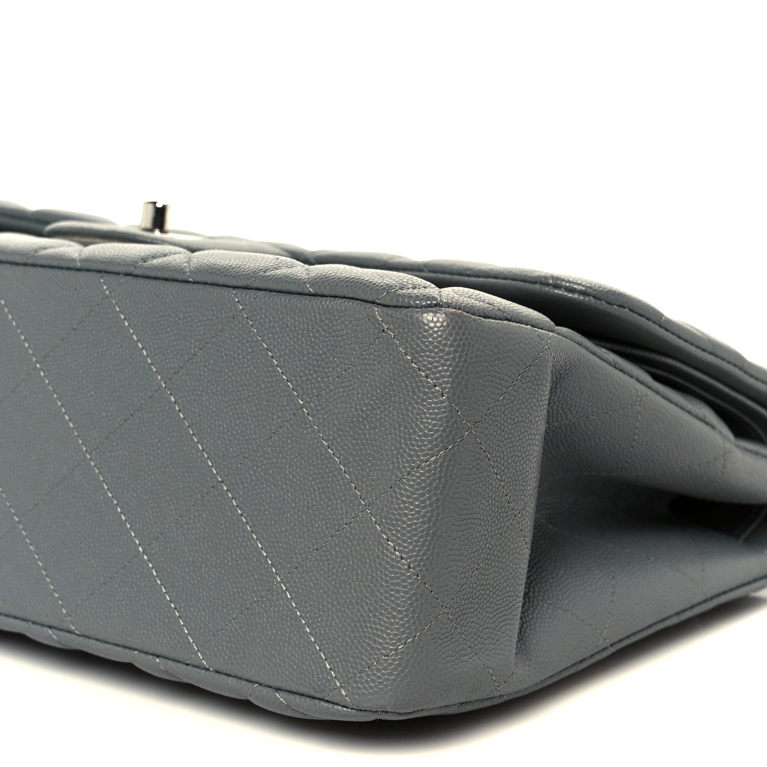 Caviar Quilted Jumbo Double Flap Grey