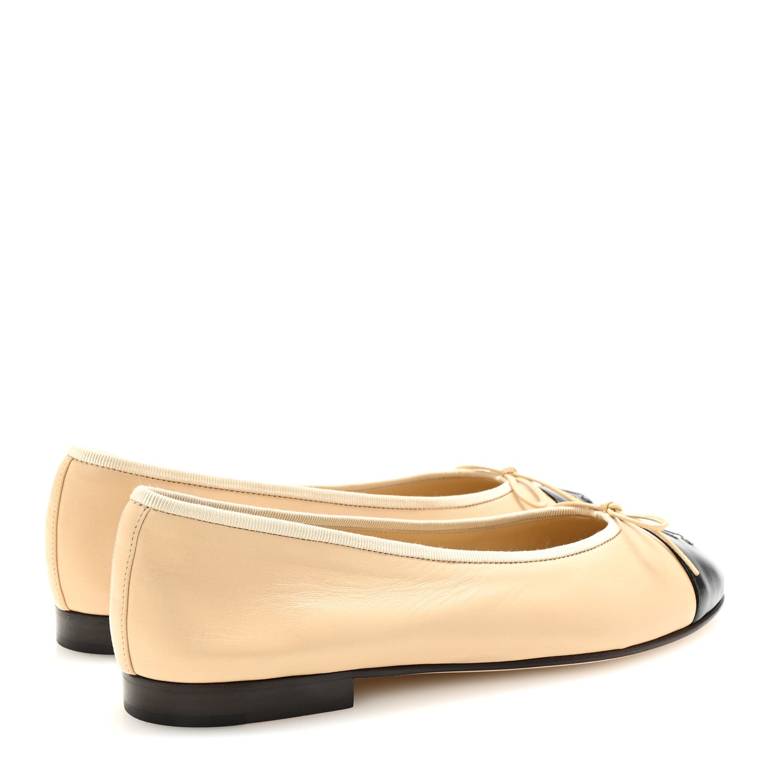Lambskin Cap Toe CC Ballerina Flats 39.5 Beige Black