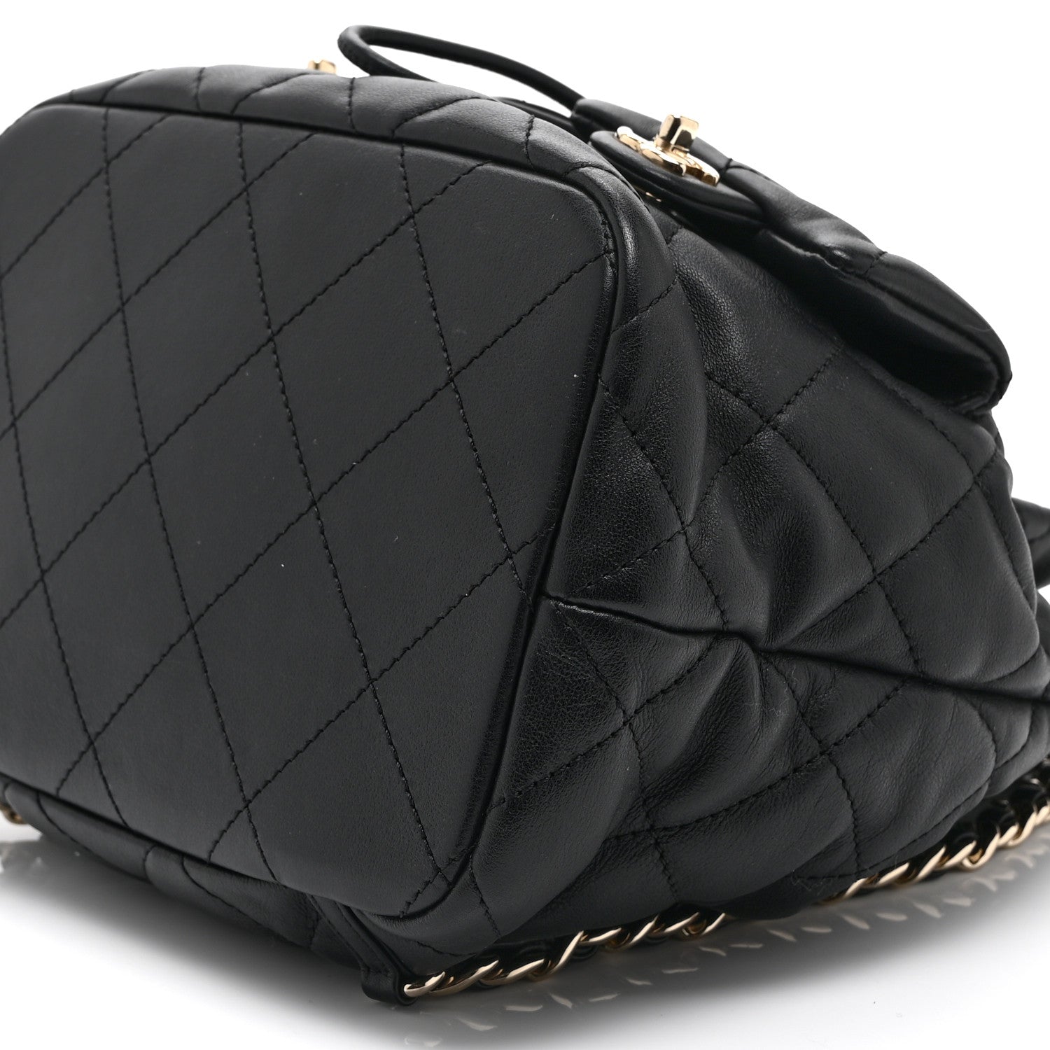 Lambskin Quilted Double Pocket Drawstring Backpack Black