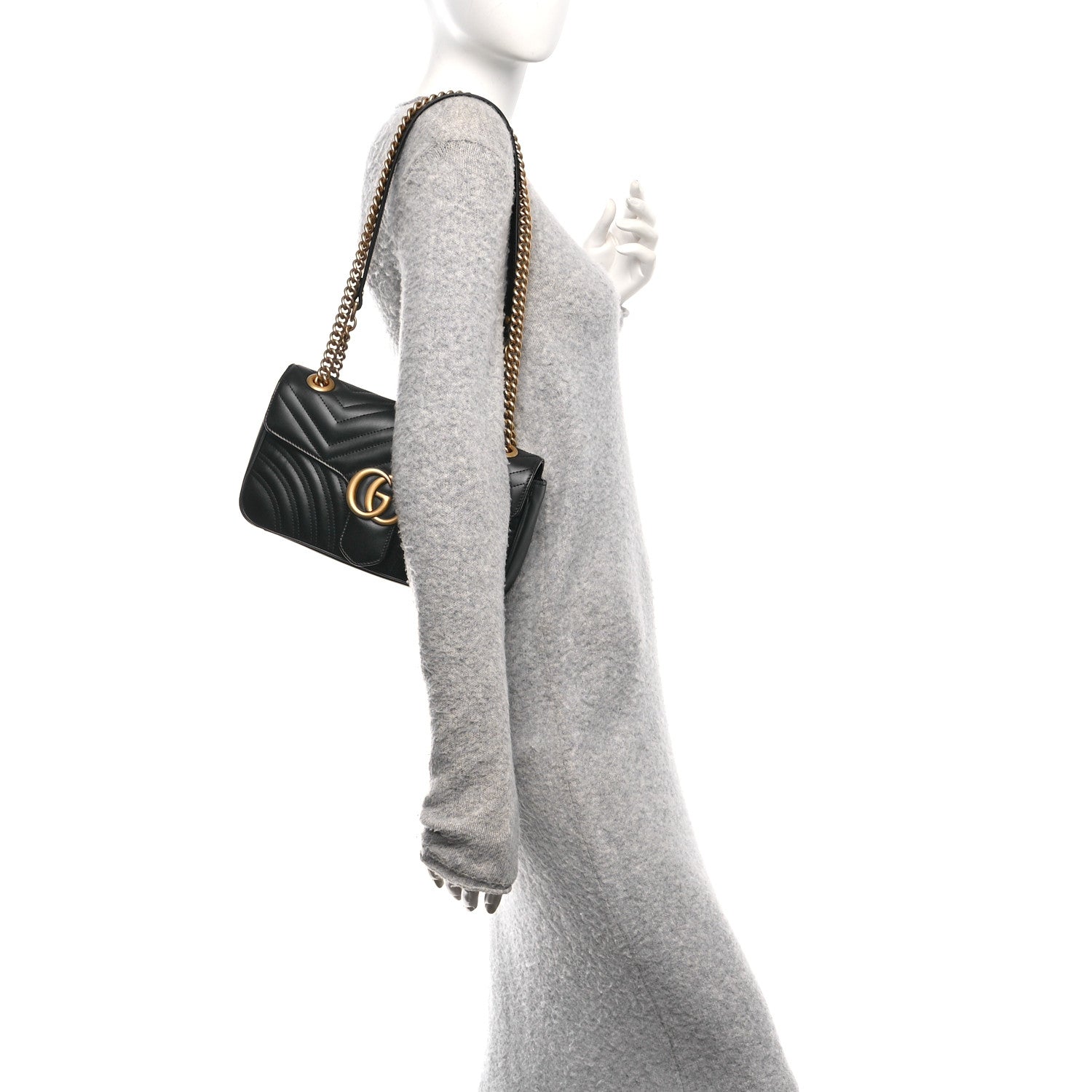 Calfskin Matelasse Small GG Marmont Shoulder Bag Black