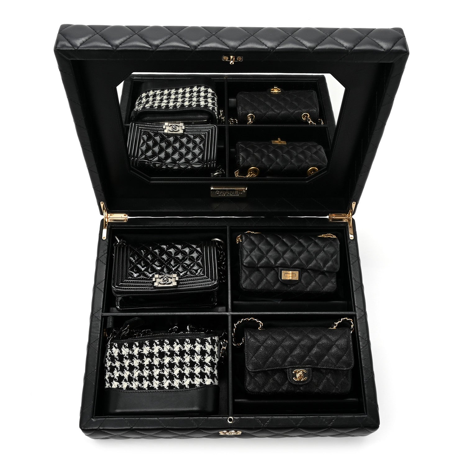 Lambskin Calfskin Tweed Success Story Set of 4 Minis Bags Black