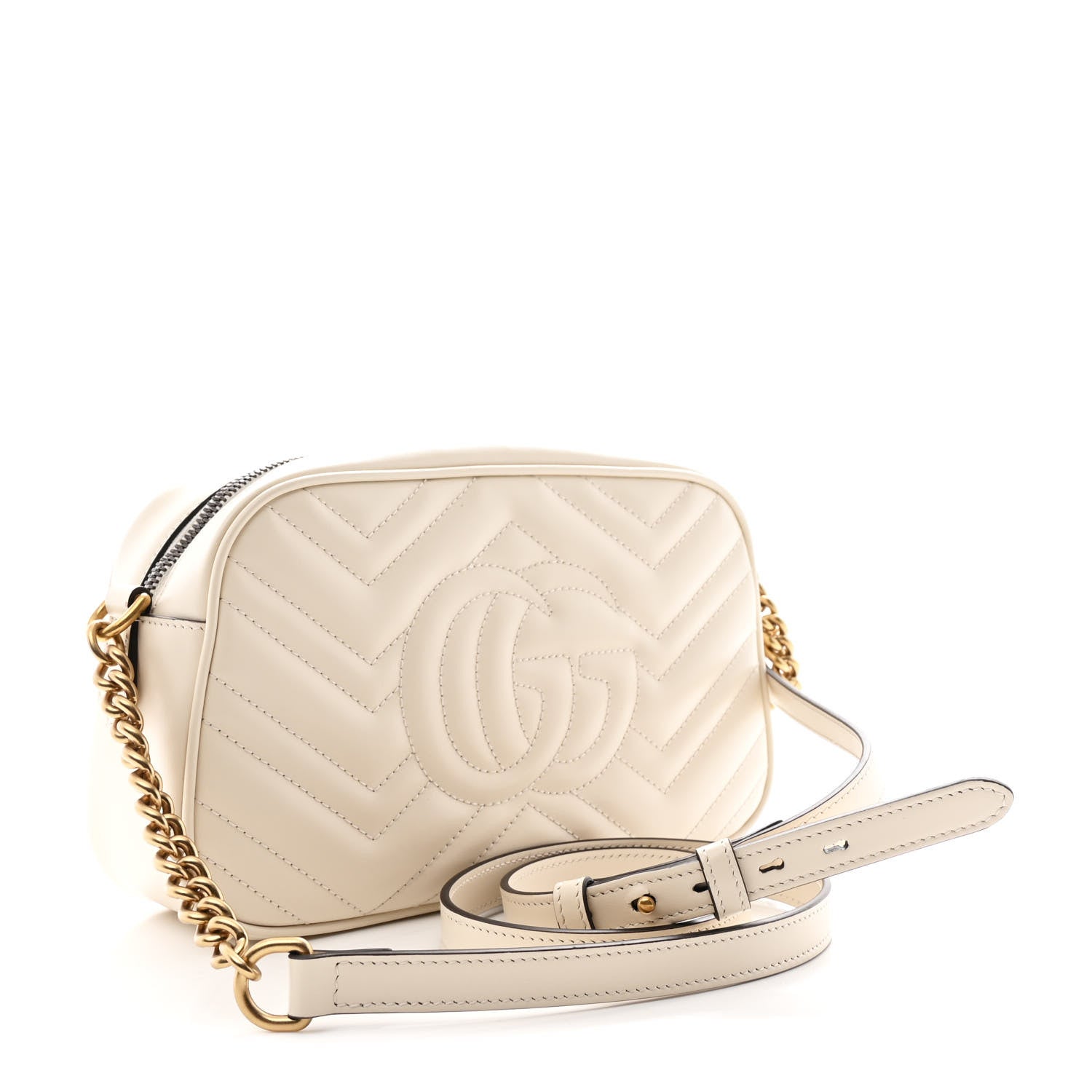 Calfskin Matelasse Small GG Marmont Chain Shoulder Bag White