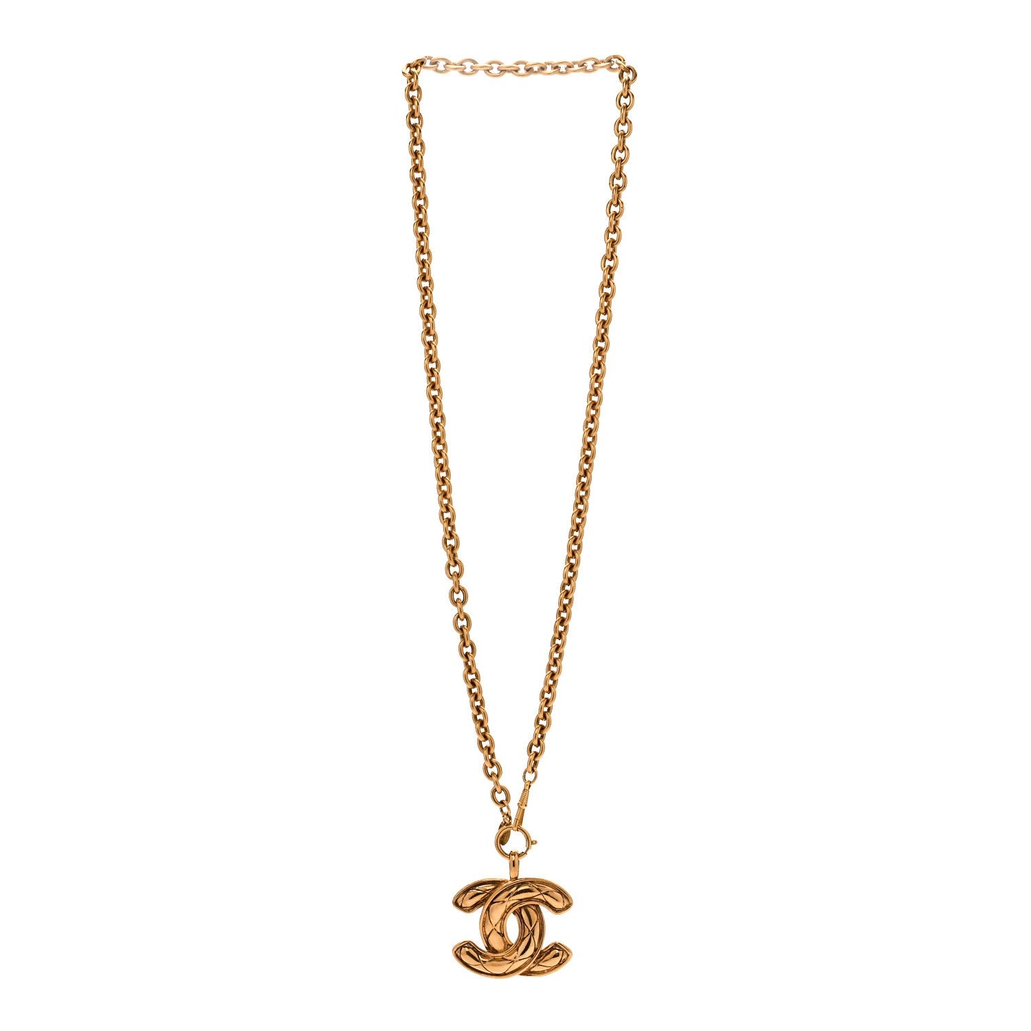 Metal Quilted CC Necklace Gold