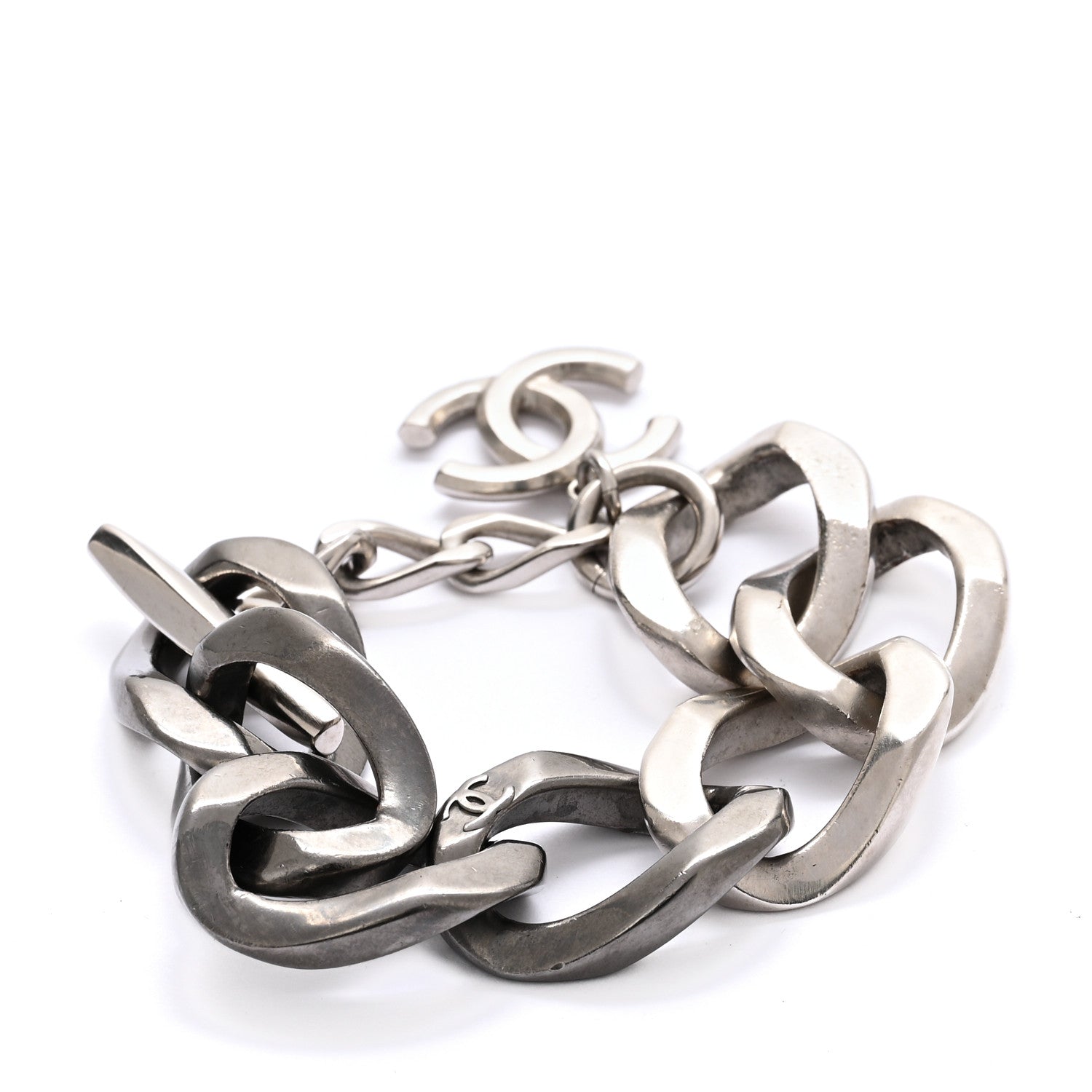 Metal Chain Link CC Bracelet Silver Ruthenium